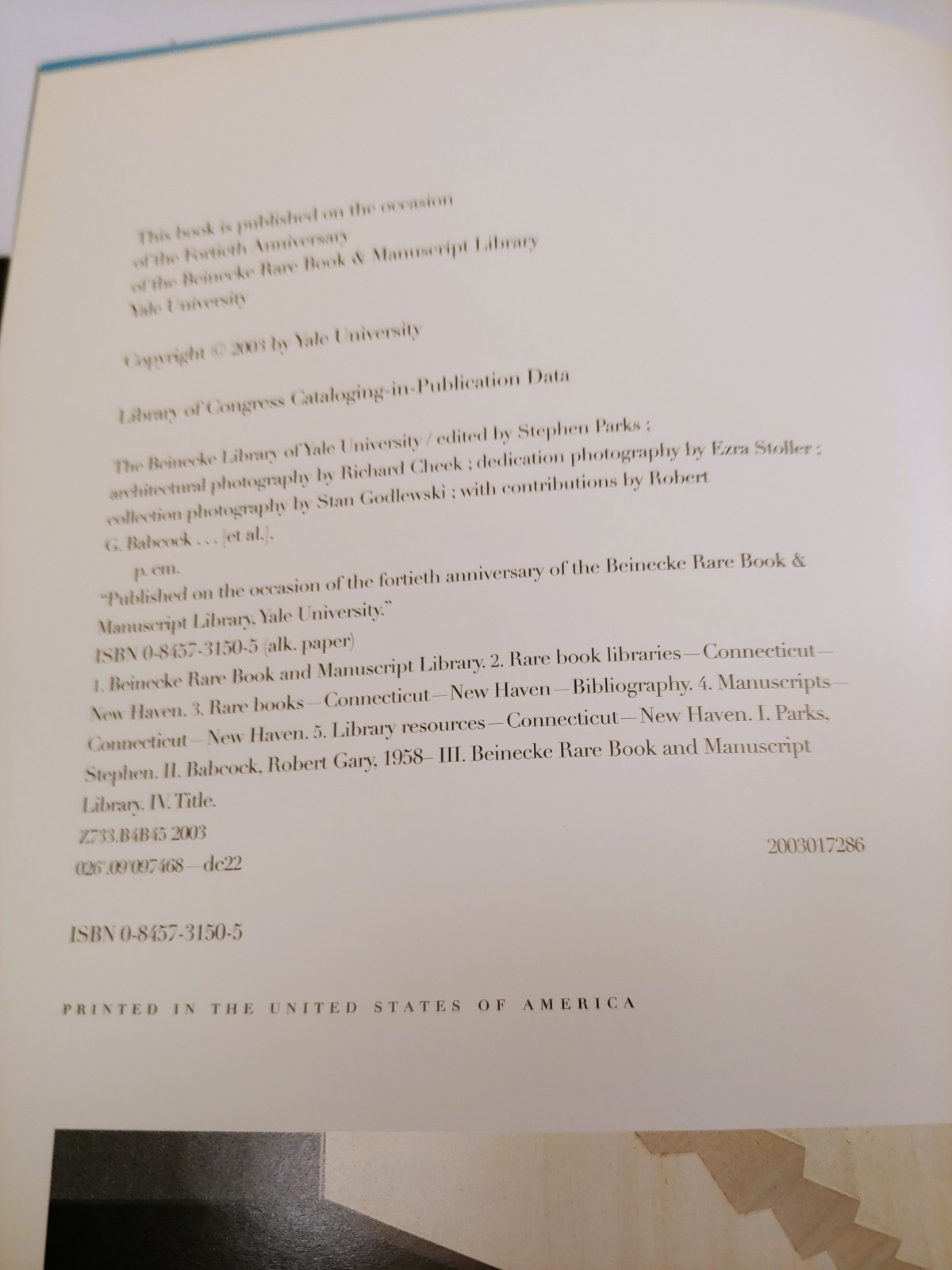 Stephen Parks, The Beinecke Library of Yale University by Yale Univ Press -HCDJ