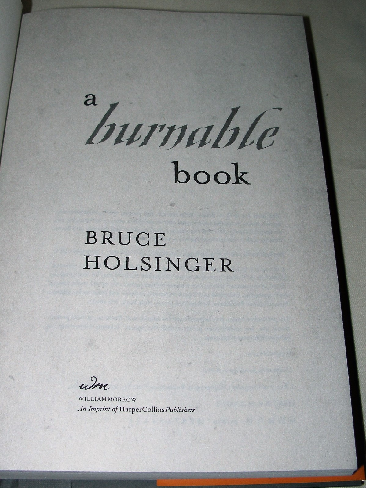 A BURNABLE BOOK by Bruce Holsinger 2014 HC/DJ ~ 1st Edition 1st Printing + Cover