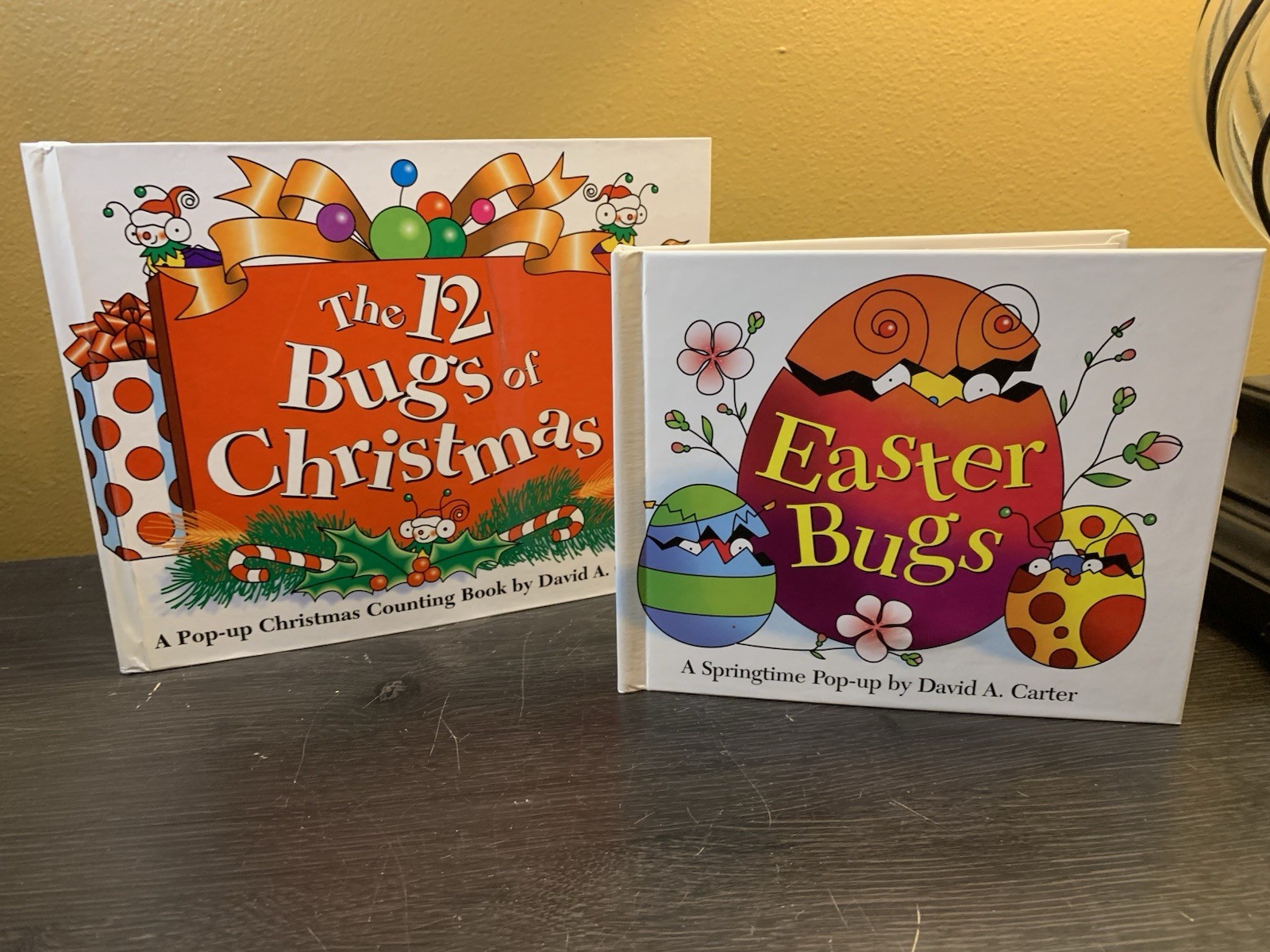 Vintage David A. Carter The 12 Bugs Christmas & Easter Bugs Pop Up Books EUC
