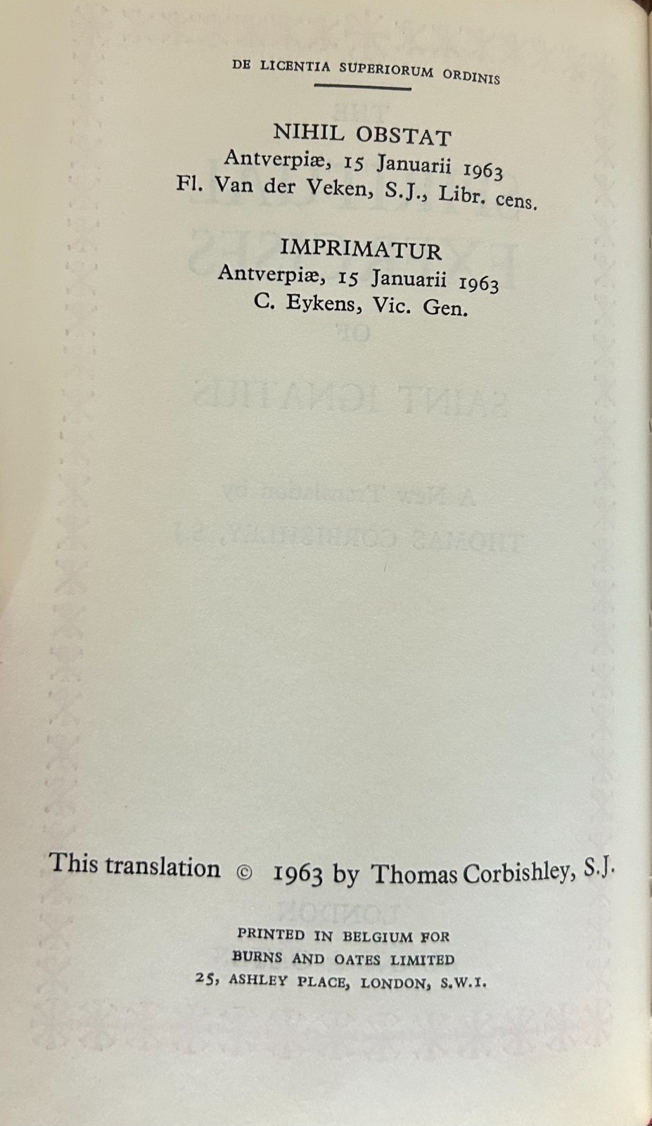The Spiritual Exercises of Saint Ignatius, Corbishley tr., Gift edition with DJ