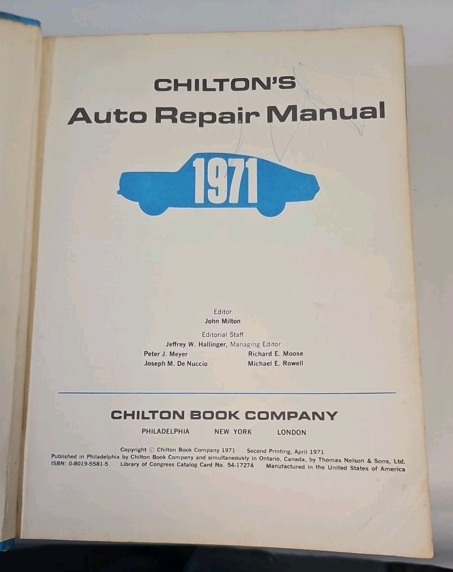 Chilton’s Auto Repair Manual 1971 American Cars 1964 to 1971 Hardcover Edition