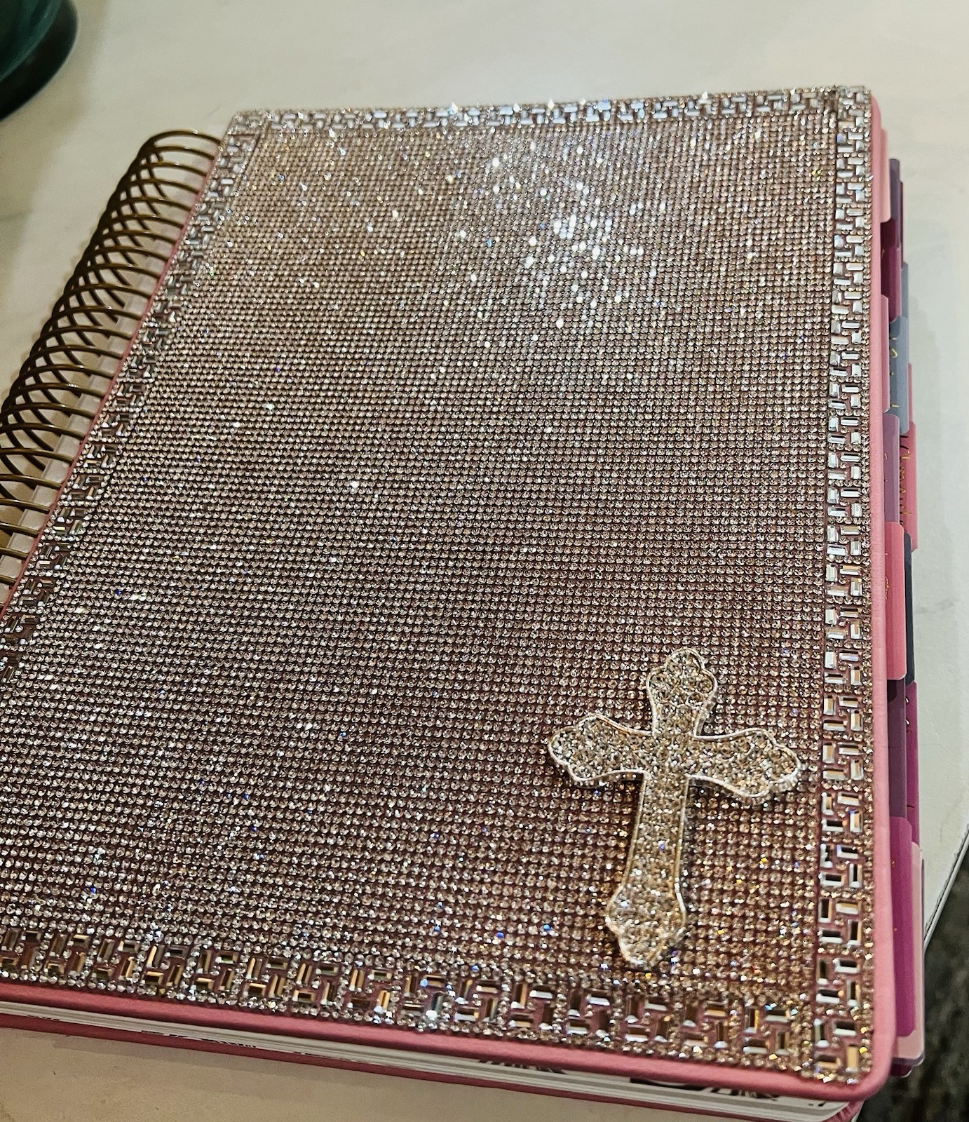 KJV Creative Journaling Bible, Rhinestone Crystal Cover, Spiral-Bound with Cross