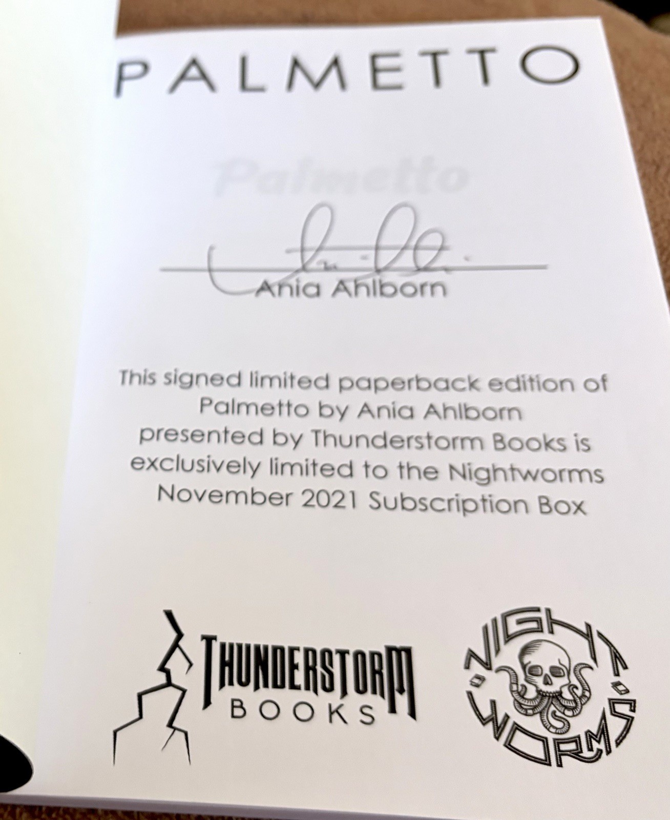 PALMETTO Ania Ahlborn Signed Limited Edition Thunderstorm Night Worms Books