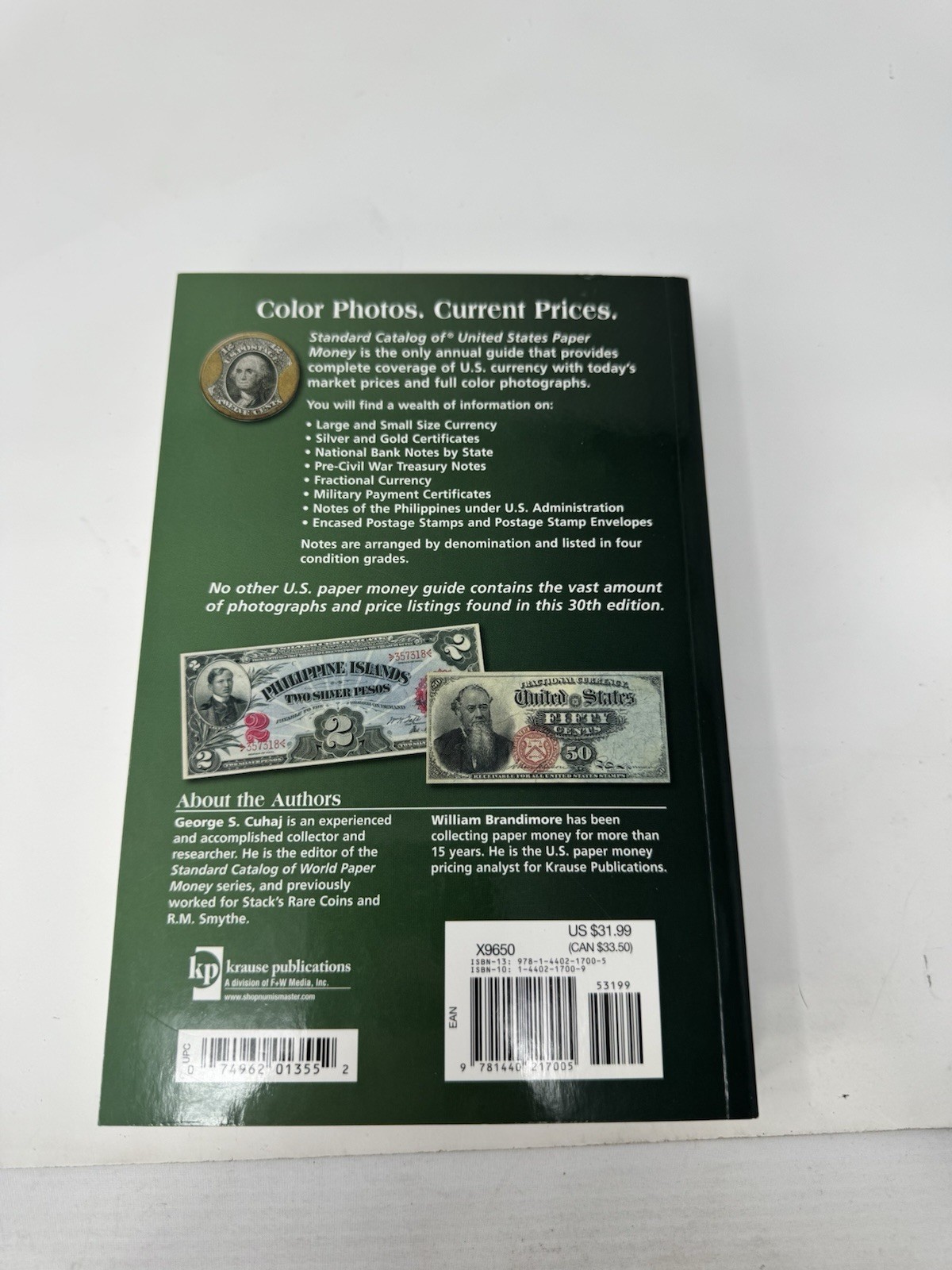 Standard Catalog Of U.S Paper Money George S. Cuhaj 30tg Edition (B-952)