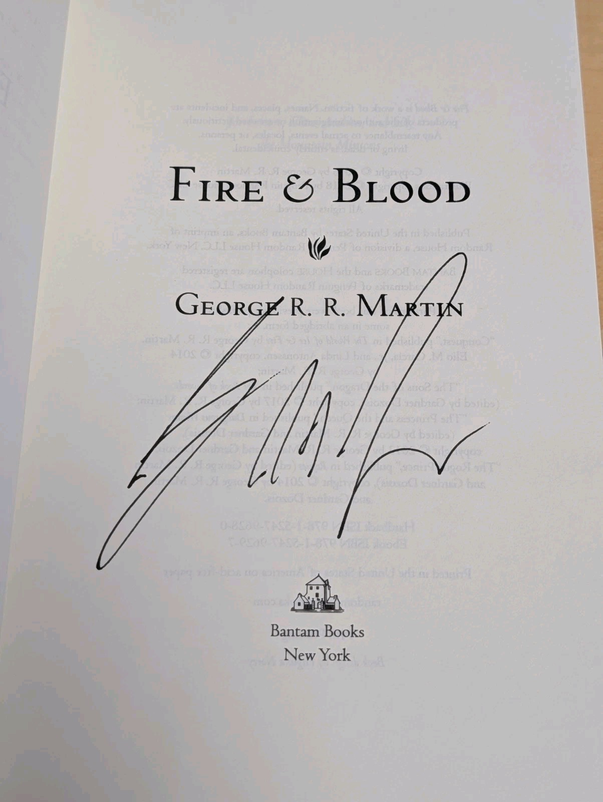 🐉George RR Martin FIRE & BLOOD Signed Bantam Hardcover 300 Years Before GoT