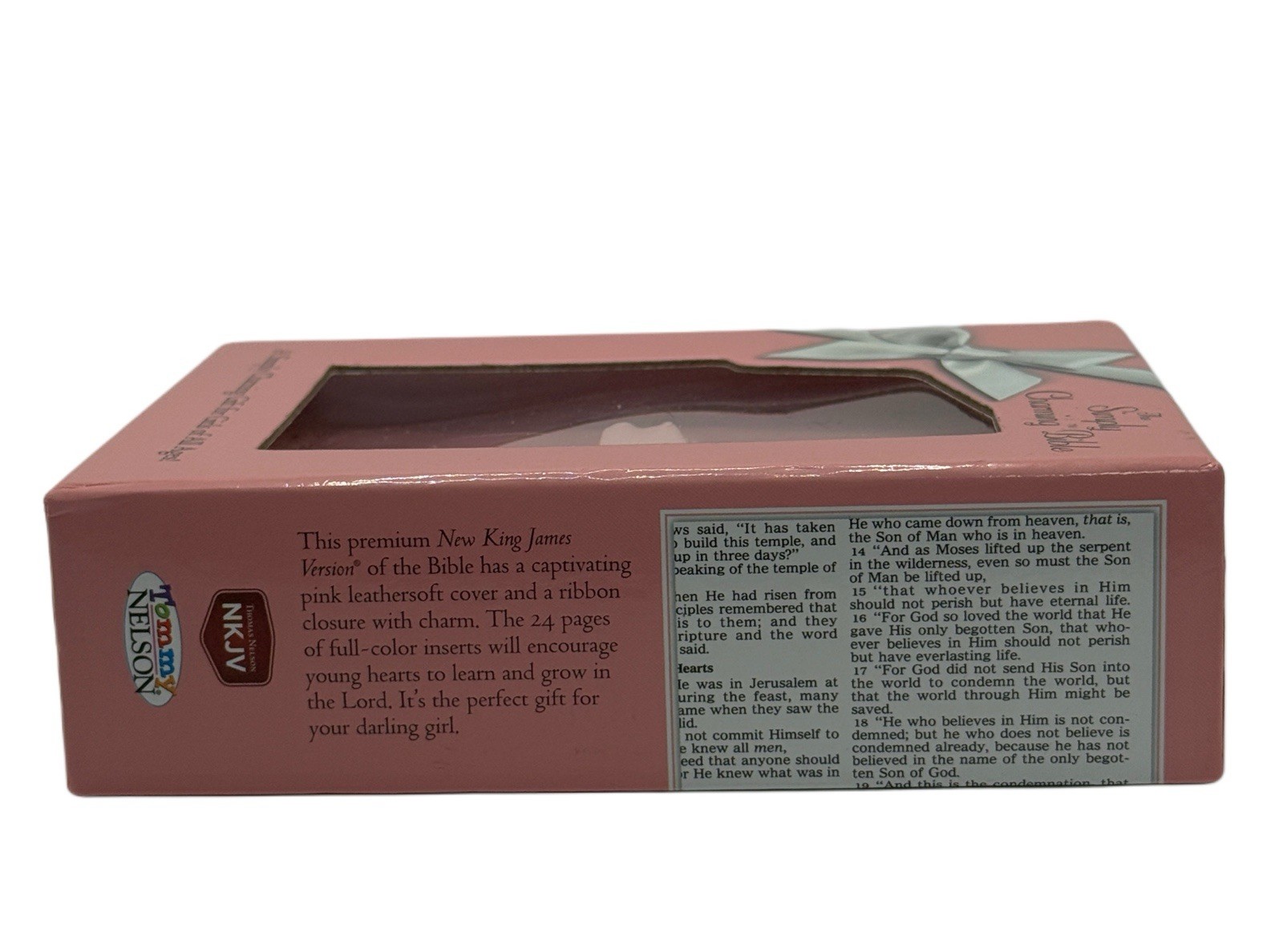 NKJV Simply Charming Bible Pink Hardcover Ribbon Cross Charm New