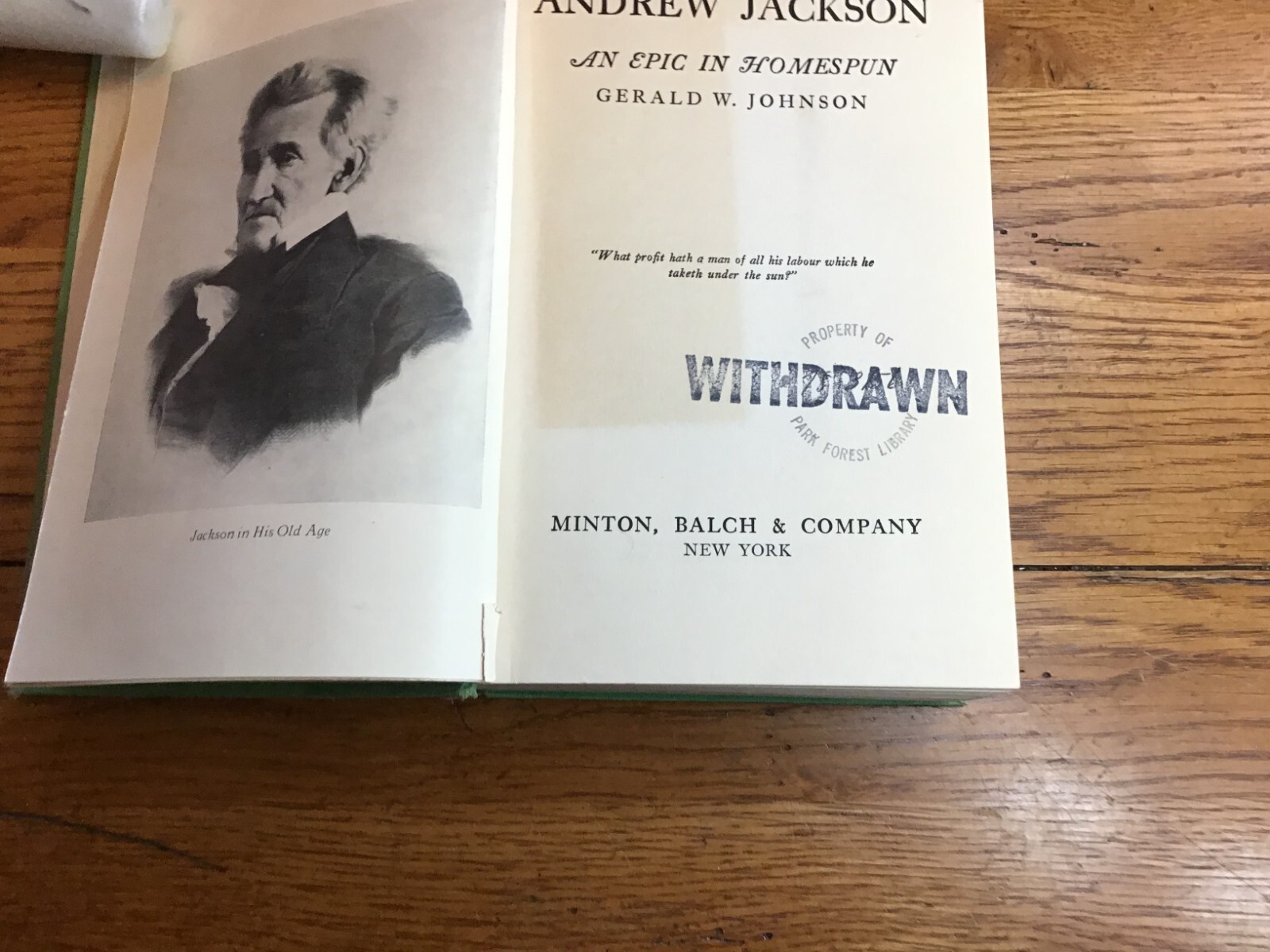 Andrew Jackson, An Epic In Homespun By Gerald W. Johnson 1927 HC