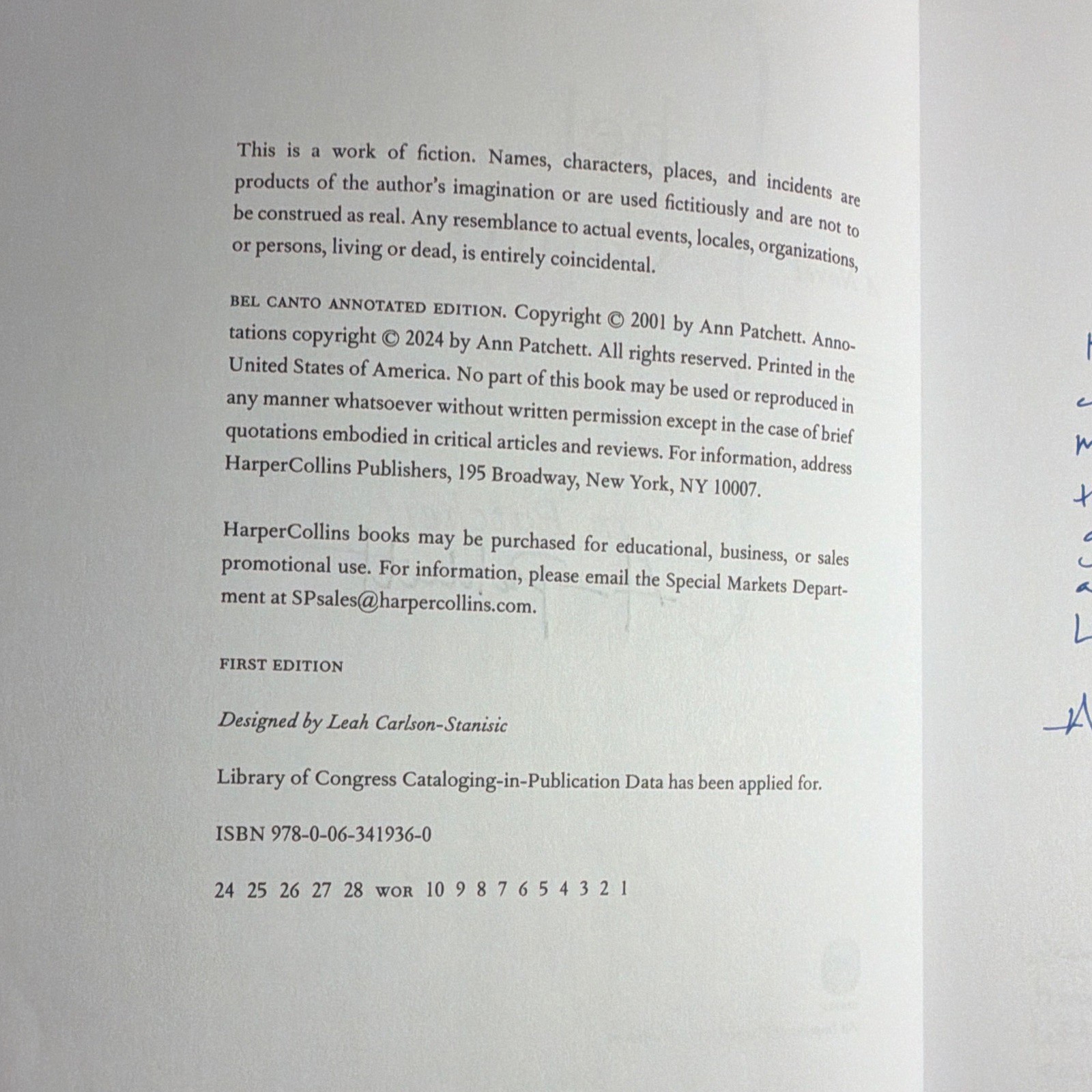 Read description: Ann Patchett Signed? First Edition Bel Canto Annotated Edition