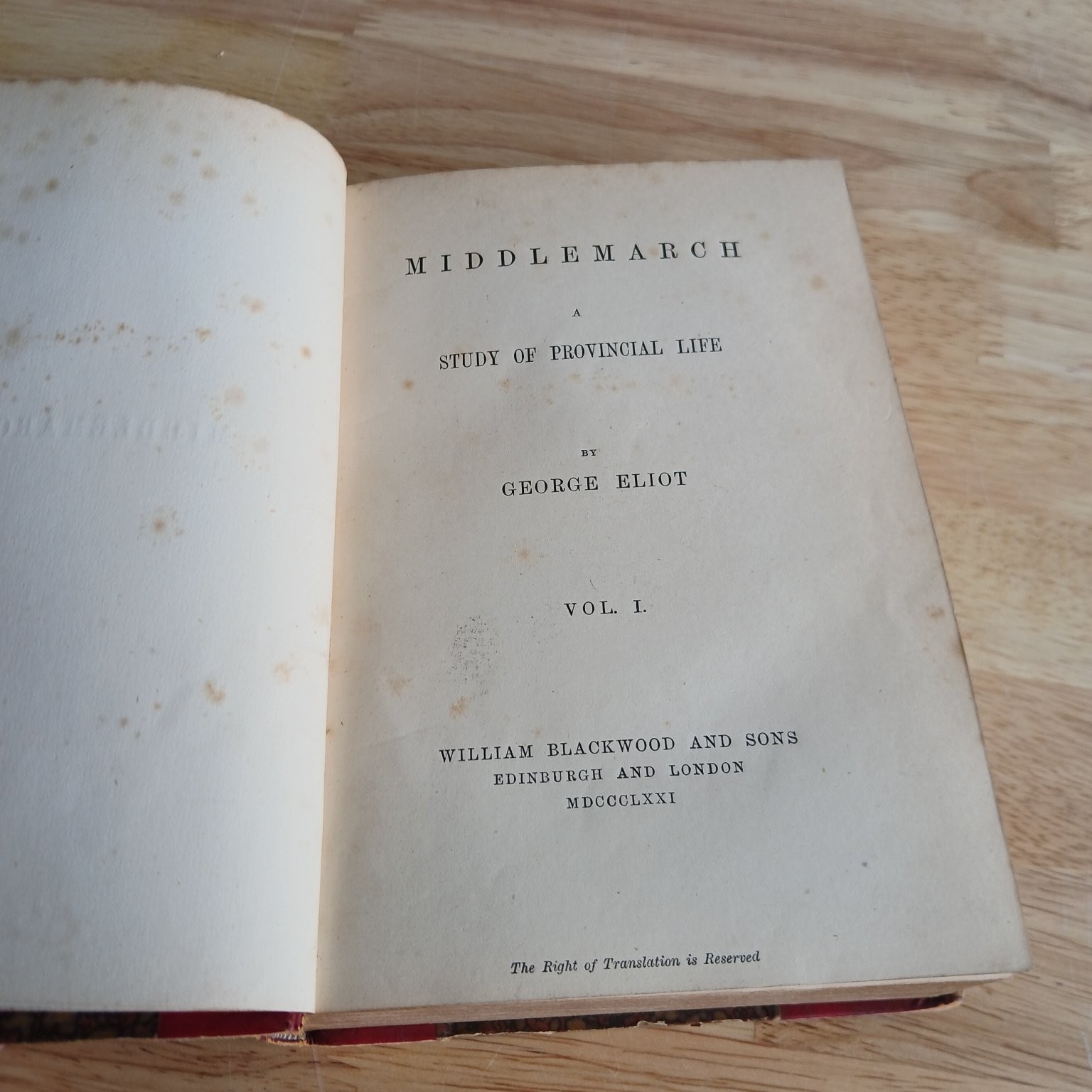 Middlemarch George Eliot 1871 First Edition Vol I Classic Victorian Novel