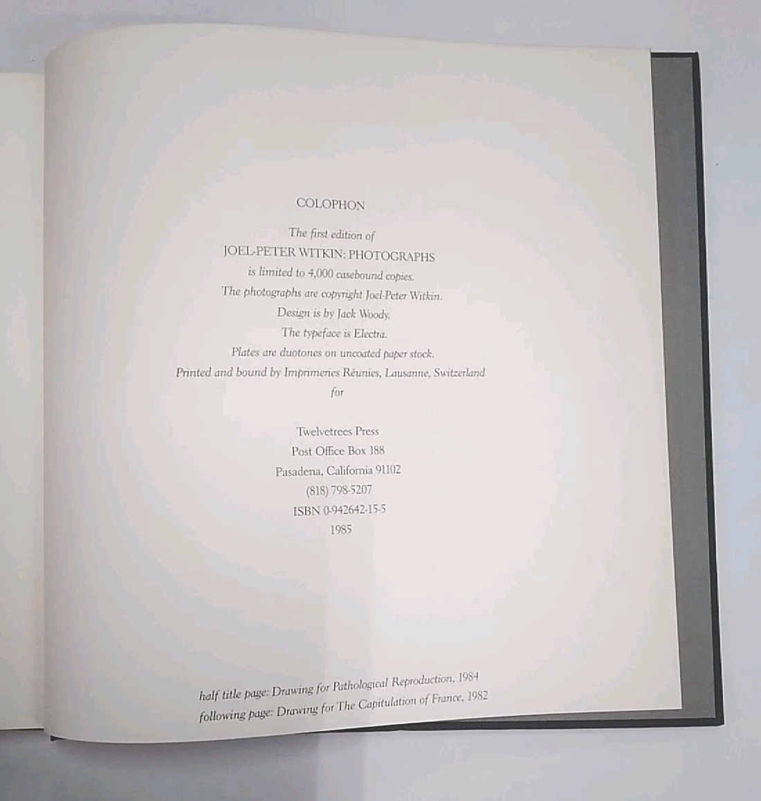 Joel-Peter Witkin: Photographs. Twelvetrees, 1985. HB, DJ, Very Good Condition