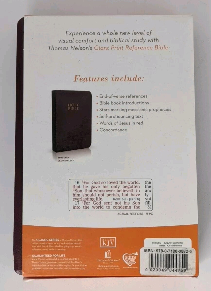 Thomas Nelson KJV Giant Print Reference Bible Burgundy Leather Flex