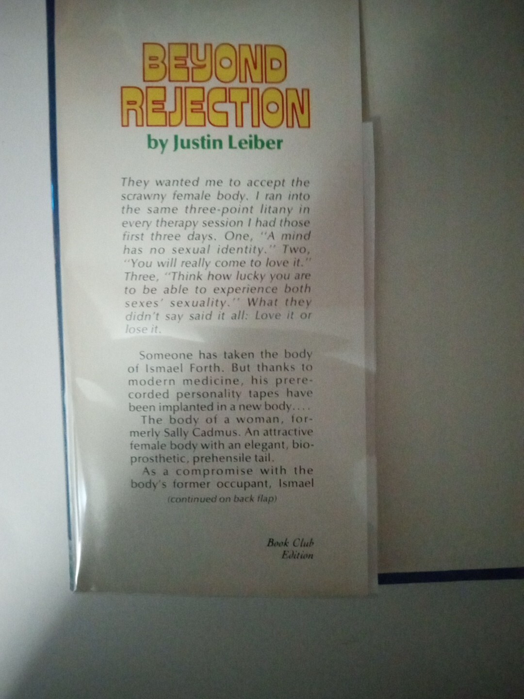 Beyond Rejection by Justin Leiber. Hardcover 1980 BCE