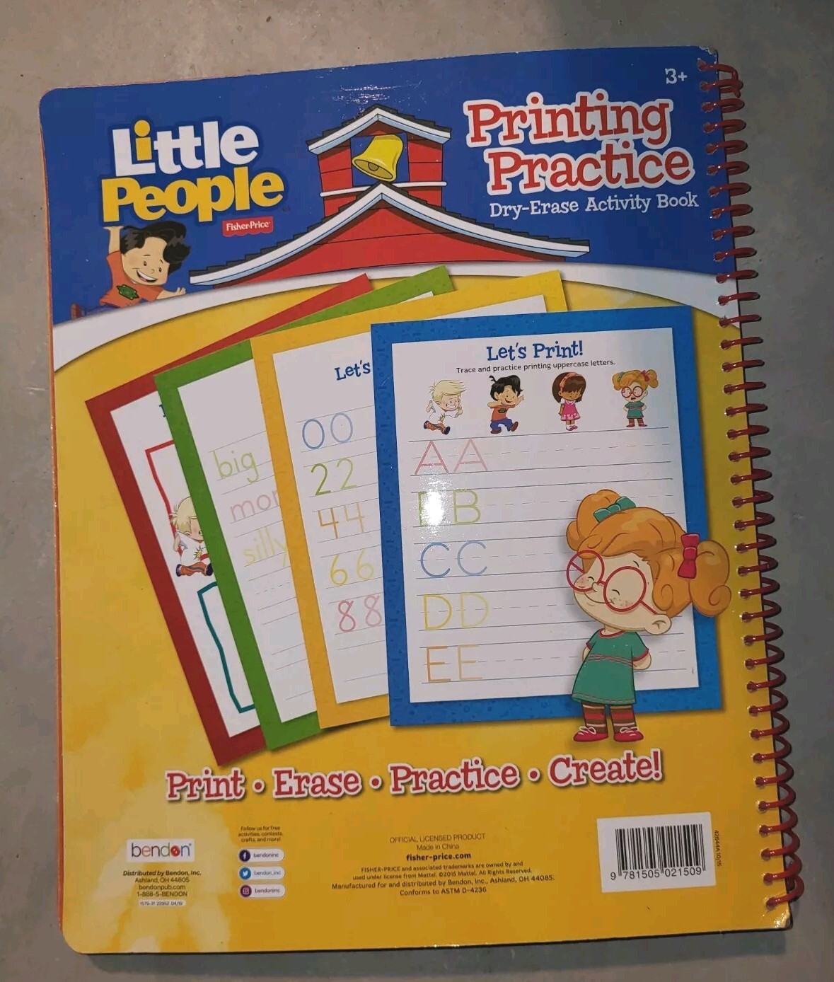 Bendon Fisher Price Little People Printing Practice Erase Activity Book Age 3+