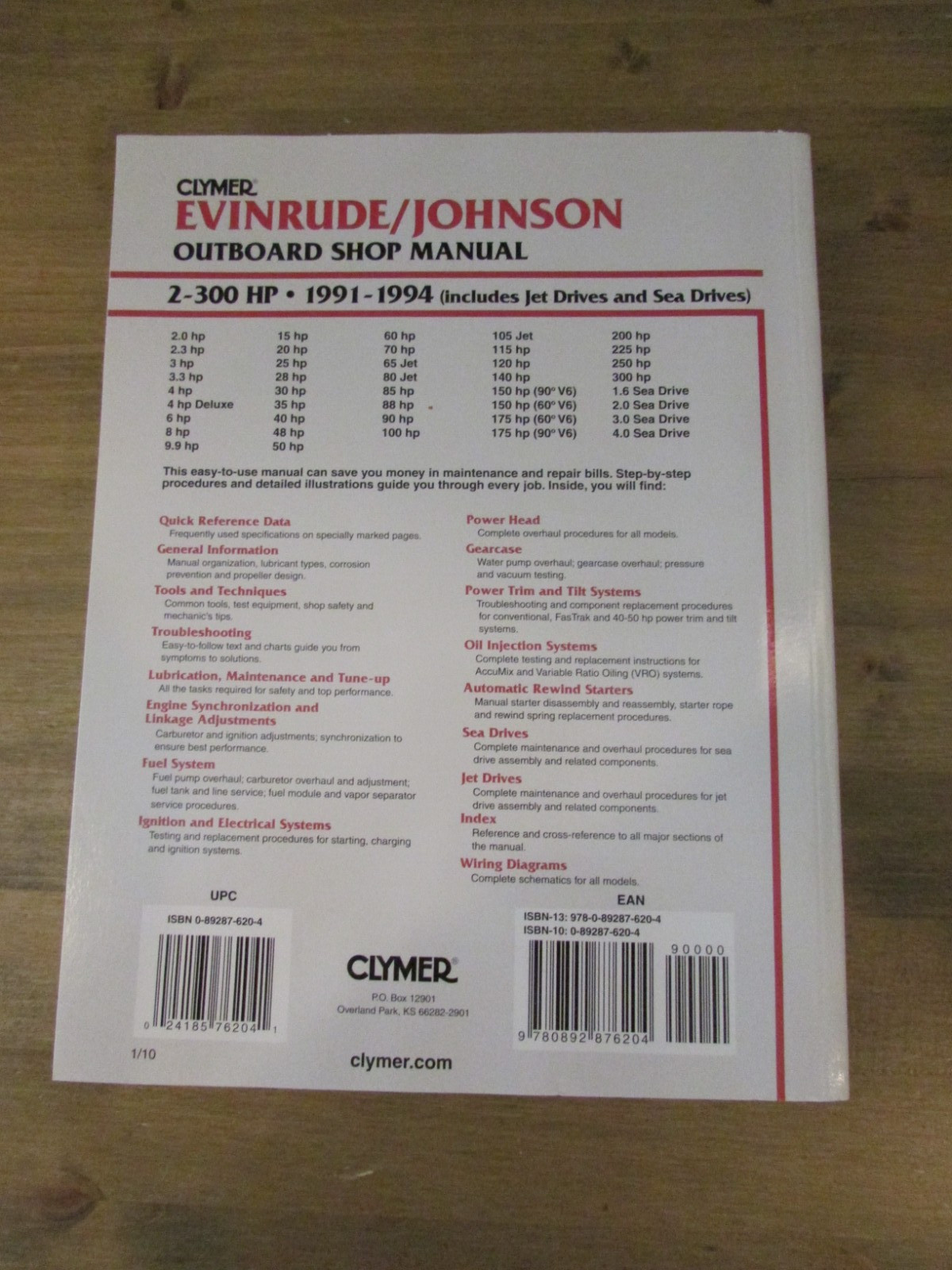 Clymer Evinrude/Johnson Outboard Shop 2-300 HP + Jet Drives/Sea Drives 1991-1994