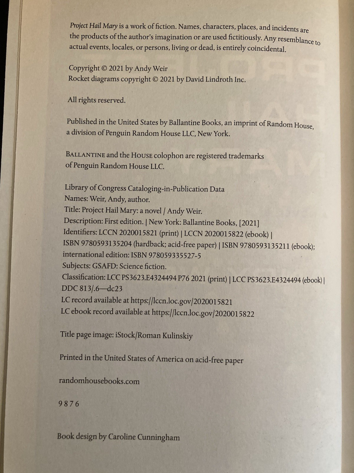 Project Hail Mary by Andy Weir – 1st Edition/Later Print Hardcover!