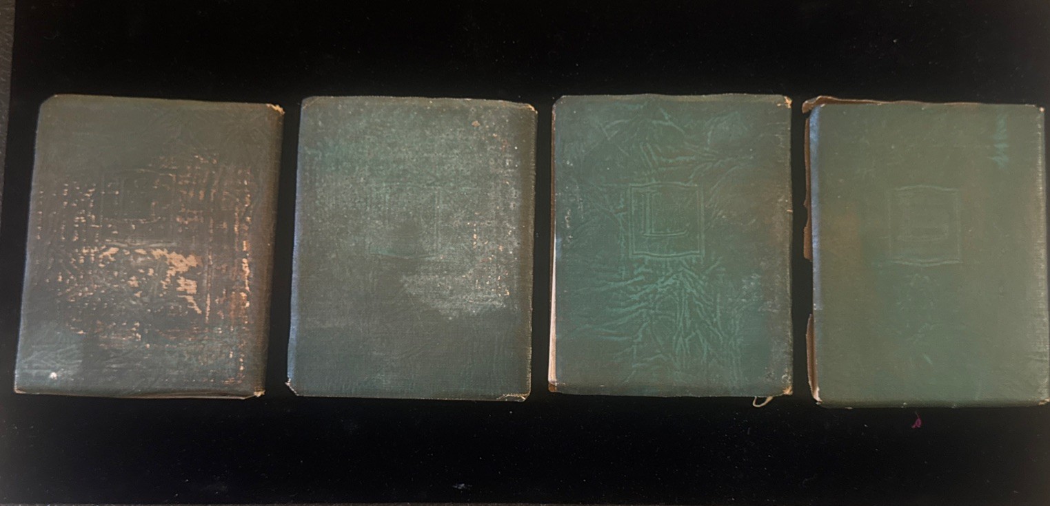 4 Antique Little Leather Library Miniature Books – Green Covers – Early 1900s