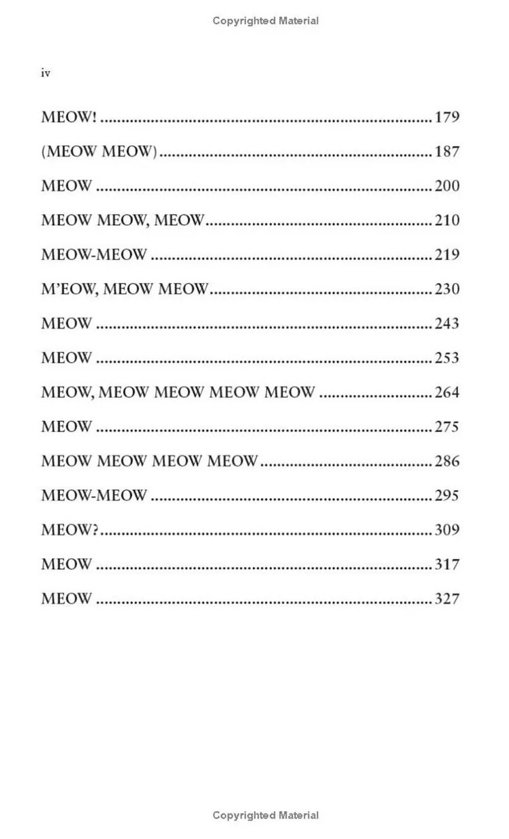 Meow Book for Cats – A Novel w/ only the word Meow, 345 pgs, by Sam Austen