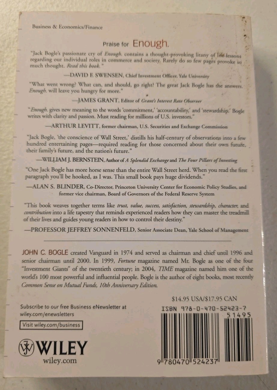 Enough: True Measures of Money, Business, and Life Signed by Bogle, John C.