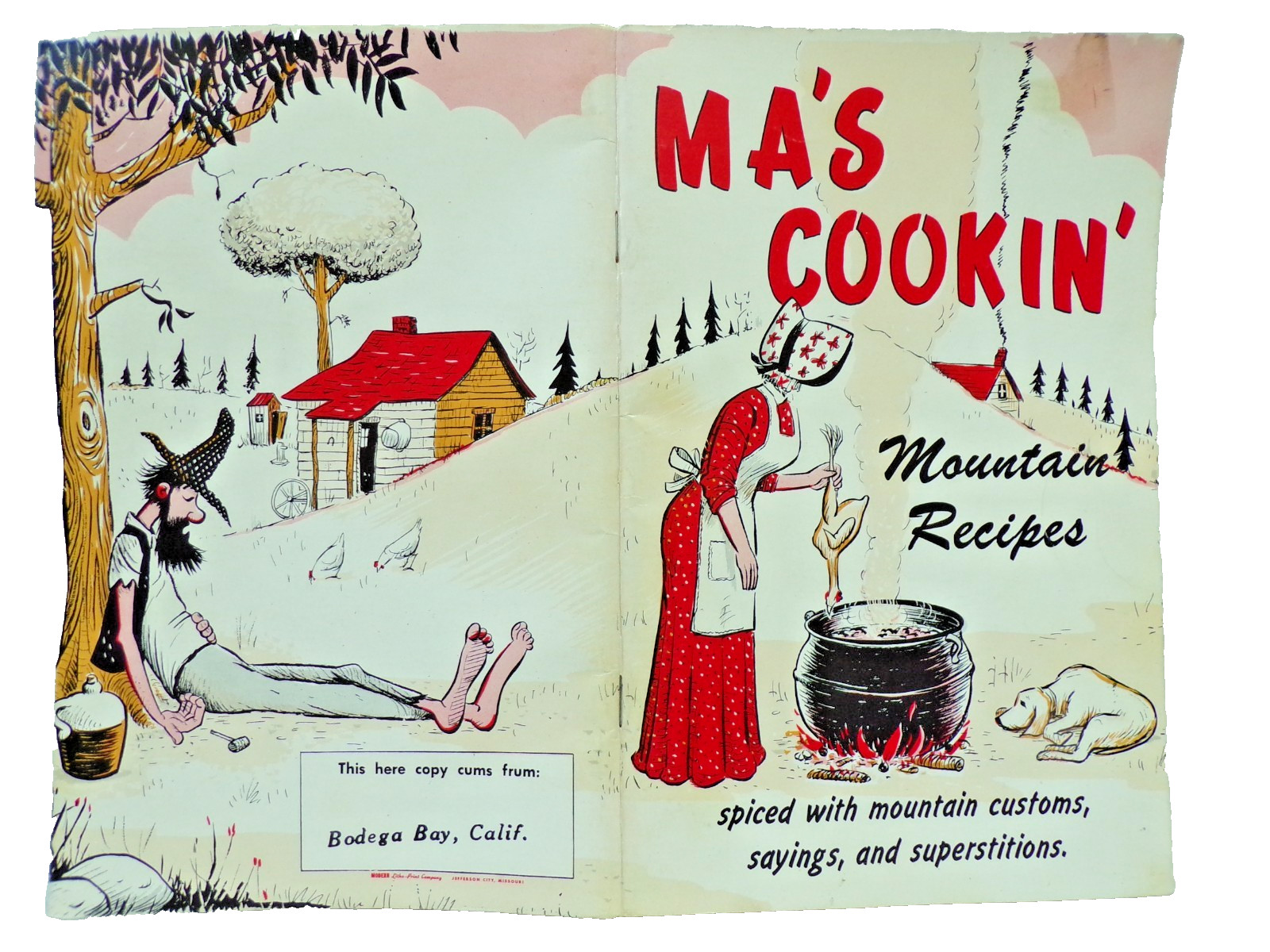 MA’S COOKIN‘ 1986 HILLBILLY COOK BOOK MOUNTAIN RECIPES 56 PAGES BODEGA BAY CAL.