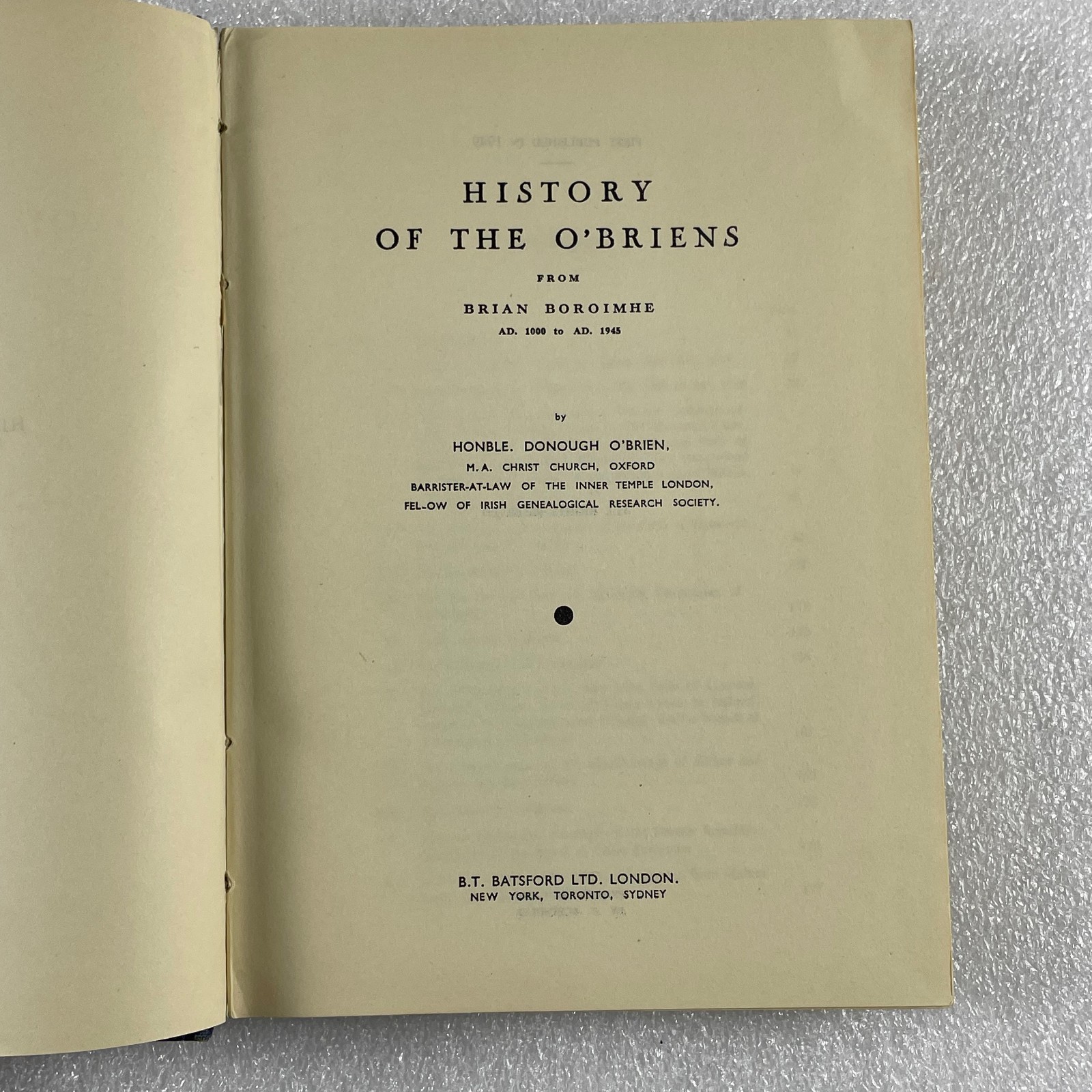 History of the O’BRIENS : from Brian Boroimhe A.D. 1000 to 1945 HCDJ illustrated