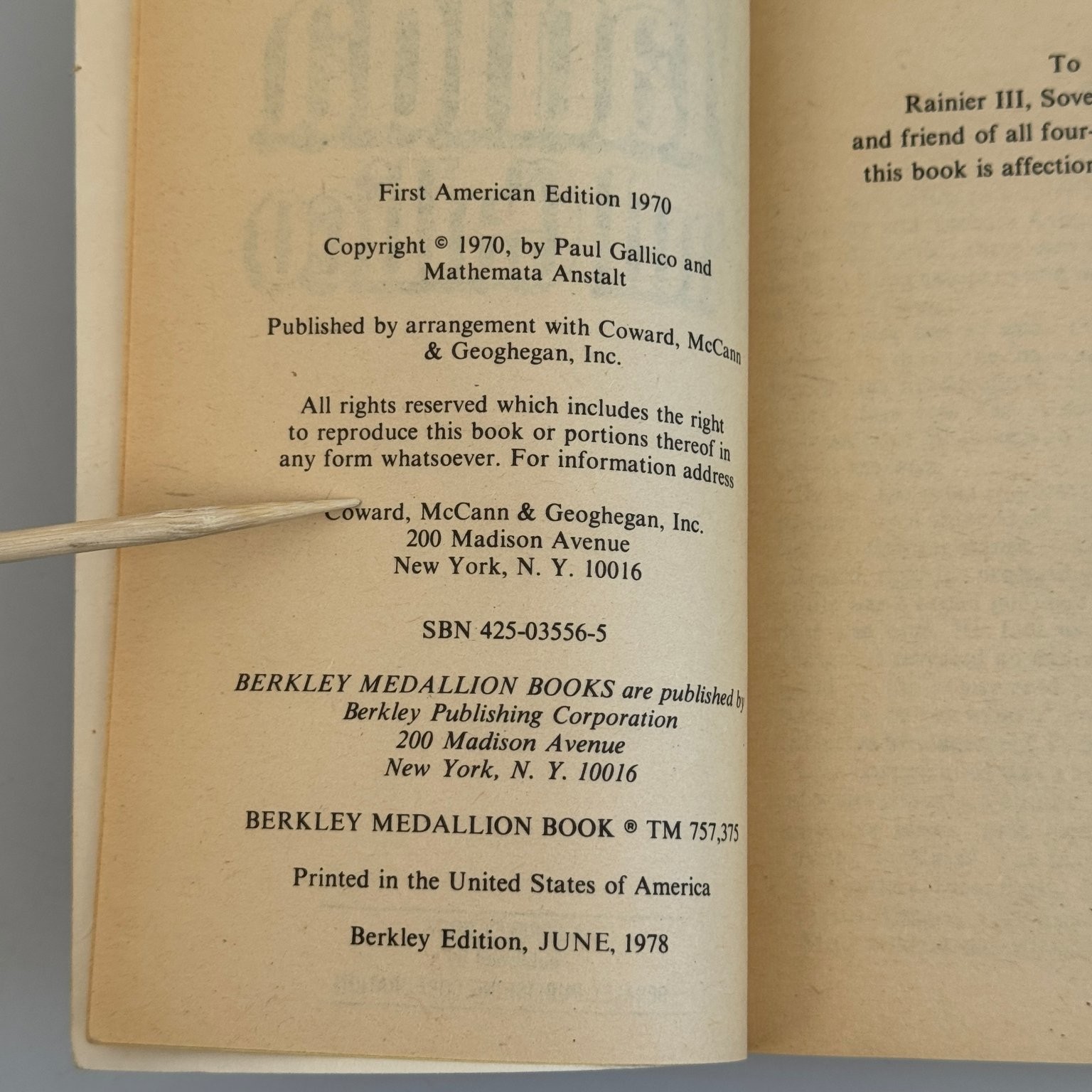 Matilda Paul Gallico 1970 First American Edition Vintage Paperback Berkley