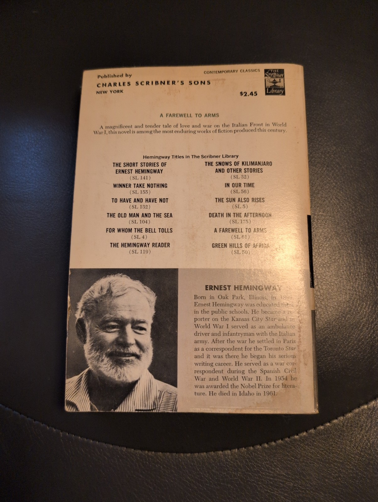 A Farewell to Arms by Ernest Hemingway 1969 Paperback