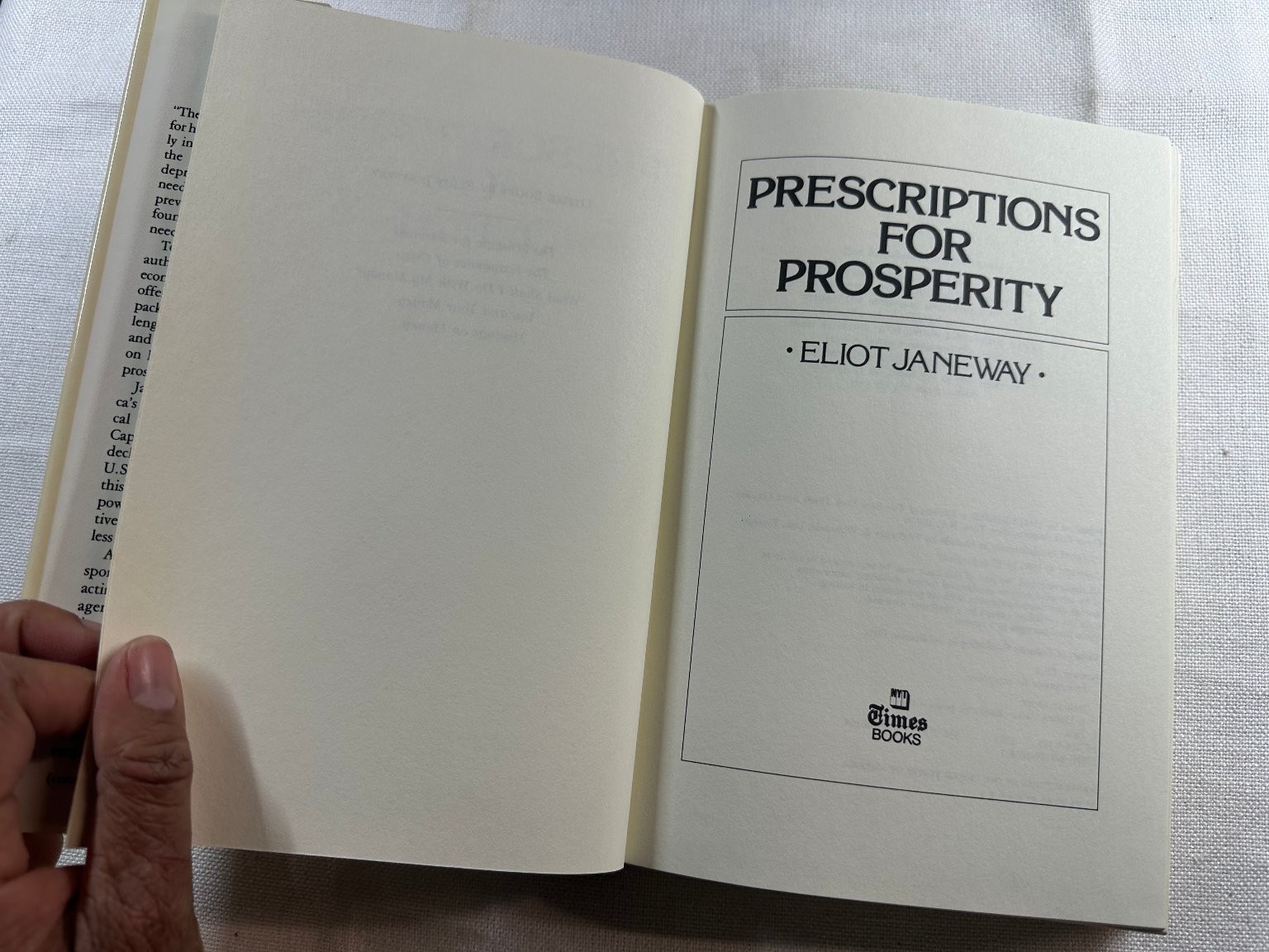 Prescriptions for Prosperity Eliot Janeway 1983 First Printing Economics Times