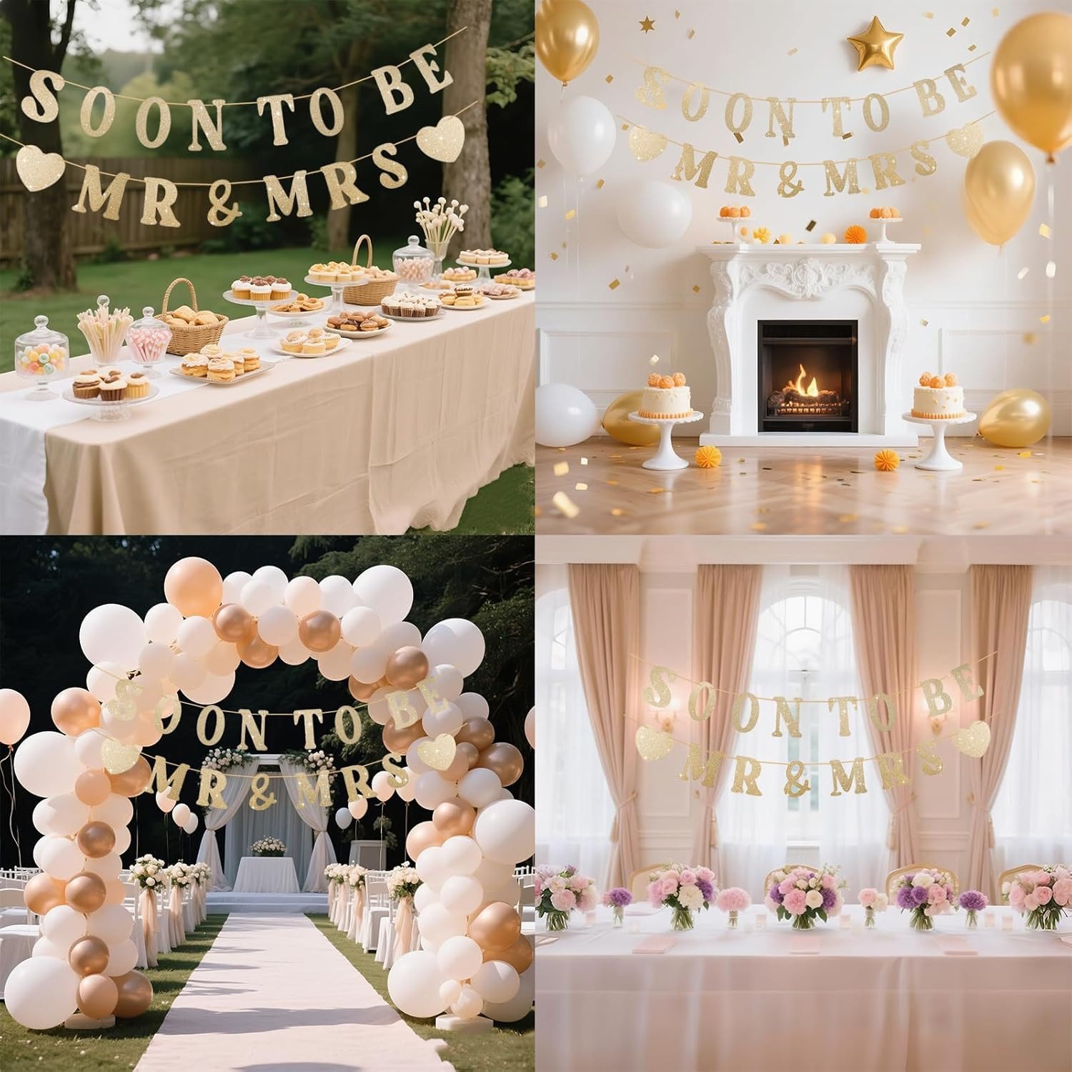 Soon to Be Mr & Mrs Sign Banner for Bridal Shower Decorations, Pre-Strung Gold G