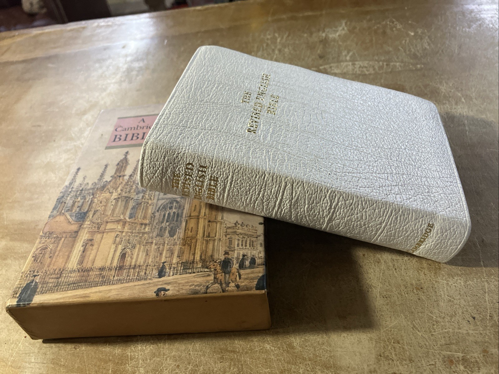 Revised English Bible (REB) White French Morocco Leather Rare Cambridge REB172W