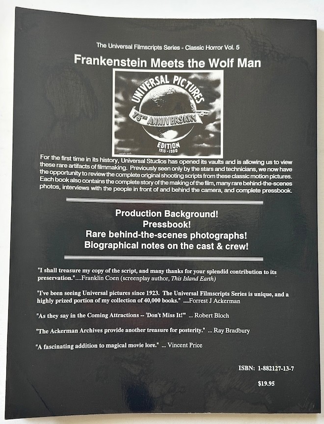 FRANKENSTEIN meets THE WOLFMAN: Universal Filmscript :First Ed Softbound 1990 #5