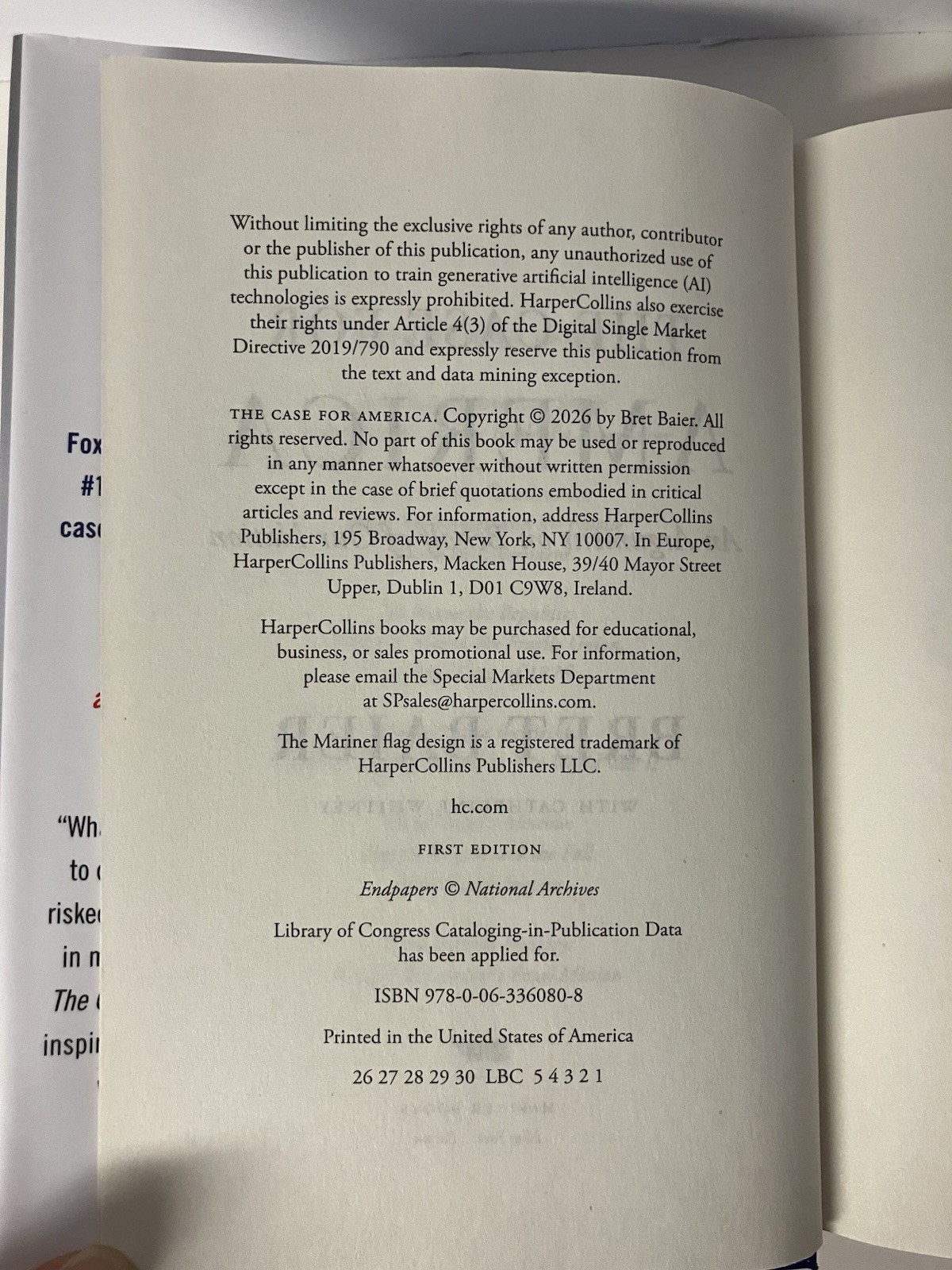 The Case for America An Argument on Behalf of Our Nation by Bret Baier 2026 HCDJ