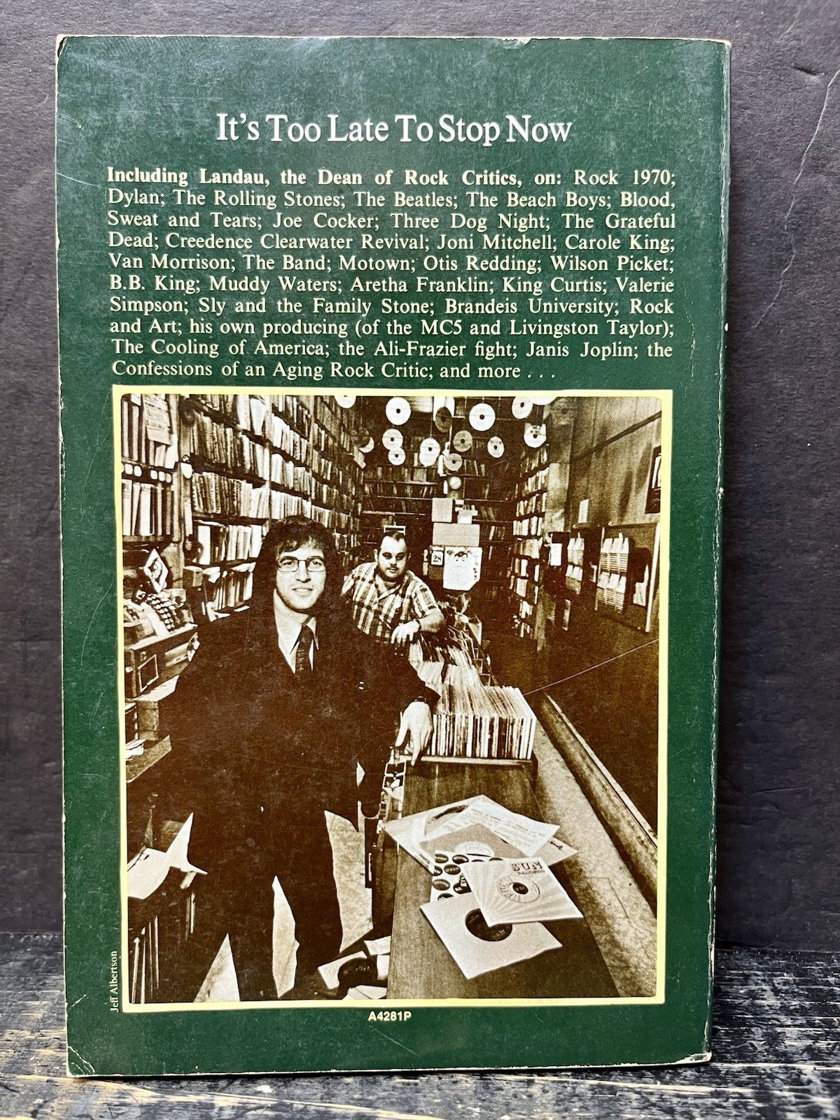 Its Too Late to Stop Now by Jon Landau 1972 Sftcvr Good N1