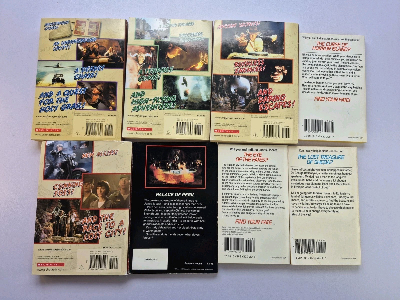 Indiana Jones Paperback Lot 8 Movie Tie In Find Your Fate Adventure Mixed Years