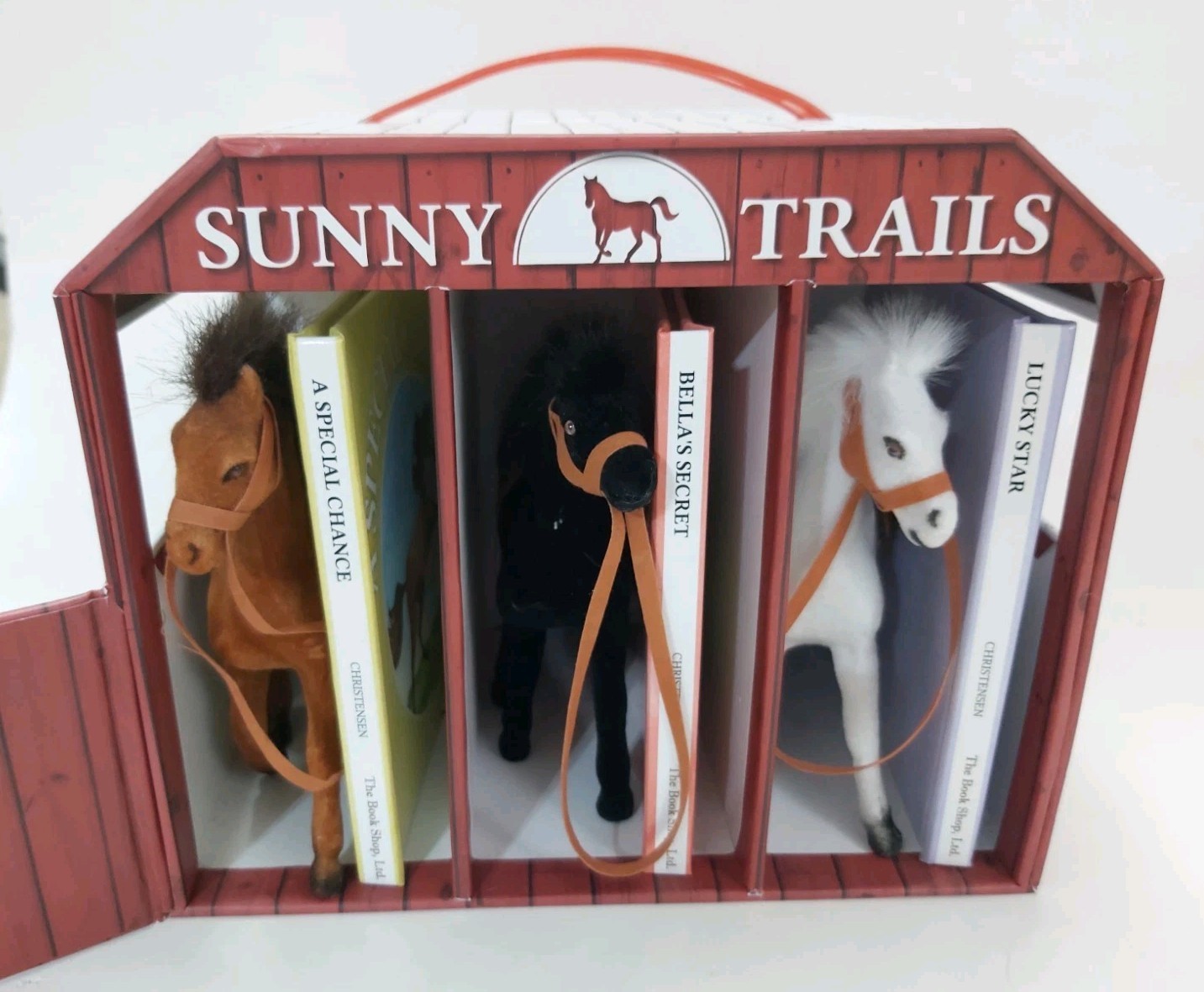 Sunny Trails Farms 3 Books 3 Plush Flocked Horse Figures Stable Barn Play Set