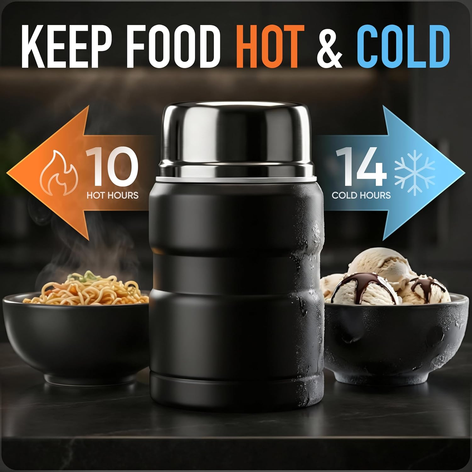 Stainless Steel Thermo for Hot Food 17OZ with Folding Spoon, Vacuum Insulated Fo