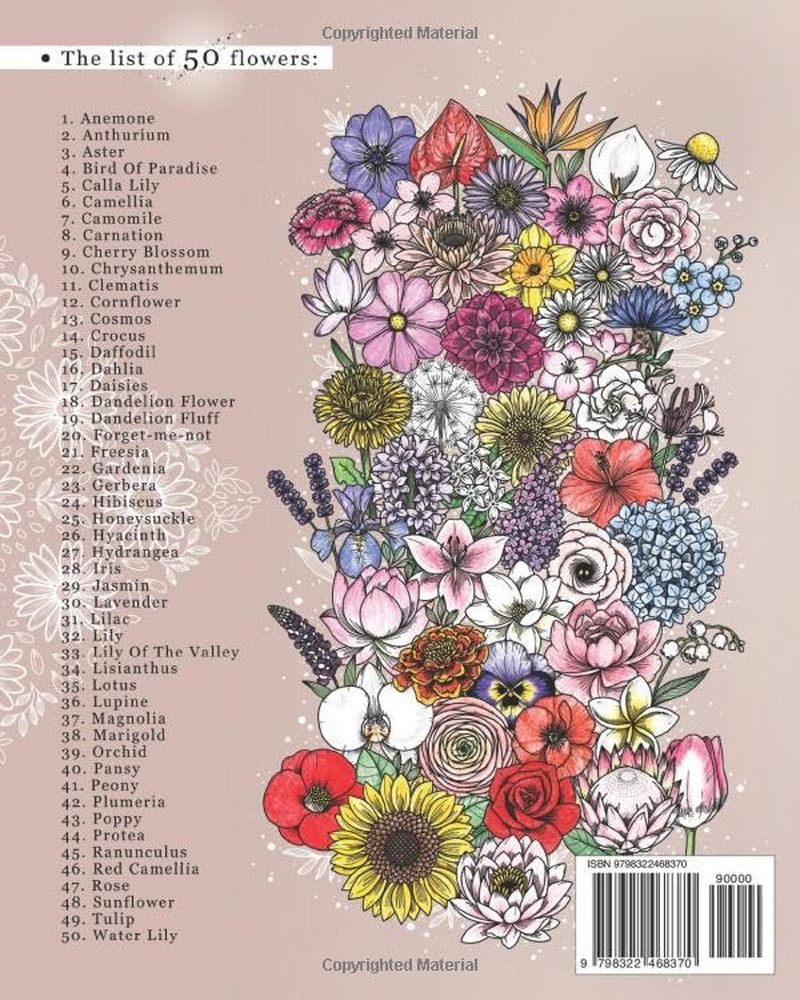 The Ultimate Flower Drawing Guide Book: 50 Unique Flowers For Beginner & Interme