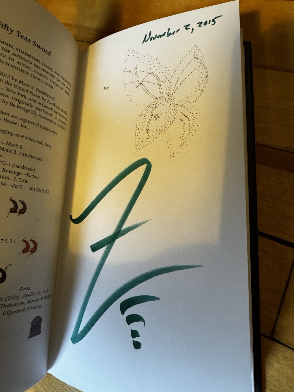 Mark Z. Danielewski signed & dated The Fifty Year Sword 1st printing HC book