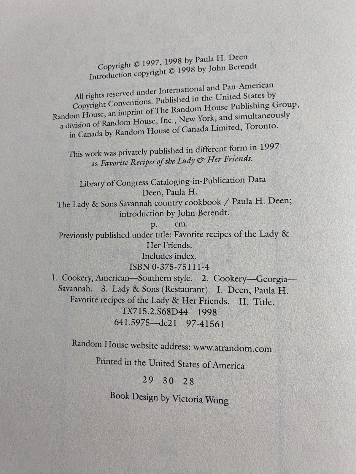 The Lady & Sons Savannah Country Cookbook Paula H Deen 175 Pages