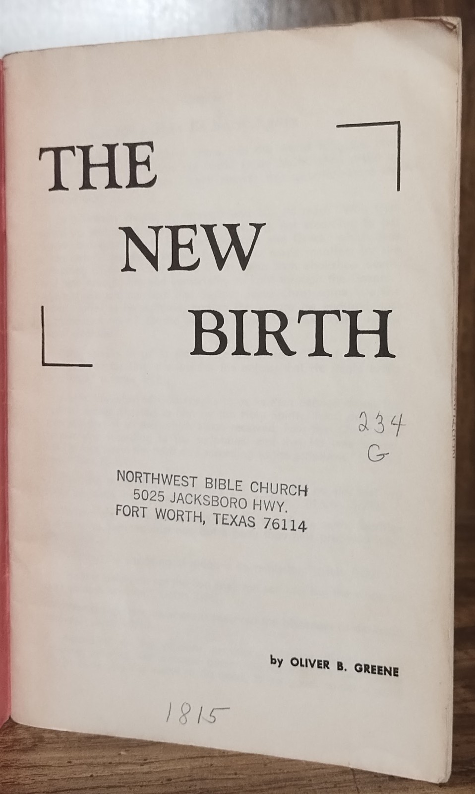 The New Birth Oliver B Greene Gospel Hour Publication Christian Nonfiction Ex-Li