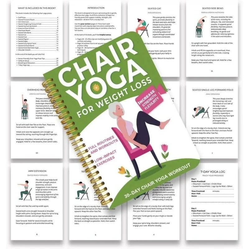 28-30 Day Chair Yoga Guide Weight Loss Muscle Strength Flexibility Beginner Seat