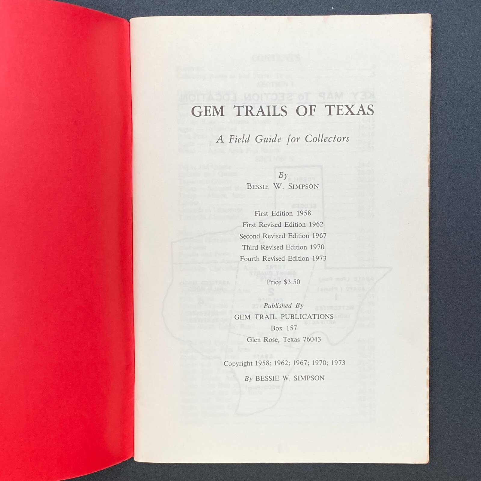 Gem Trails of Texas by Bessie W. Simpson Fourth Revised Edition 1973 GC 88 pages