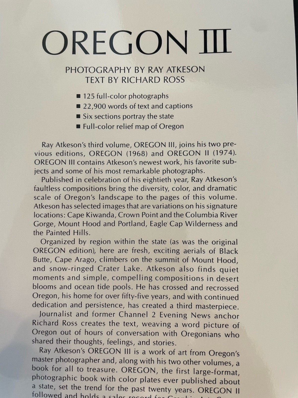 2003 OREGON III Book – Ray Atkeson – Signed Copy Hardcover – Graphic Arts