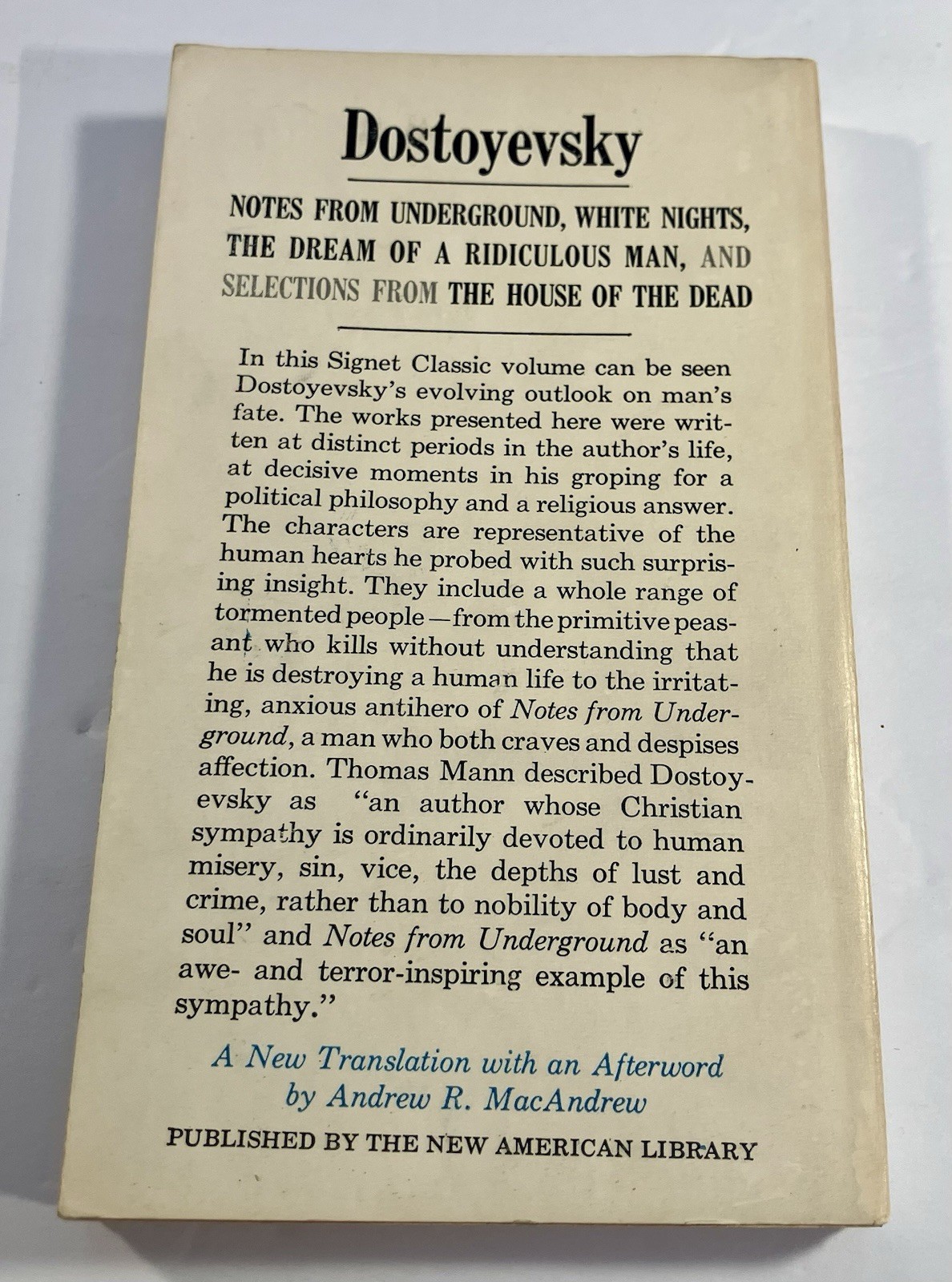 NOTES FROM UNDERGROUND & Other – Dostoyevsky – Signet Classics 1961 – Vintage PB