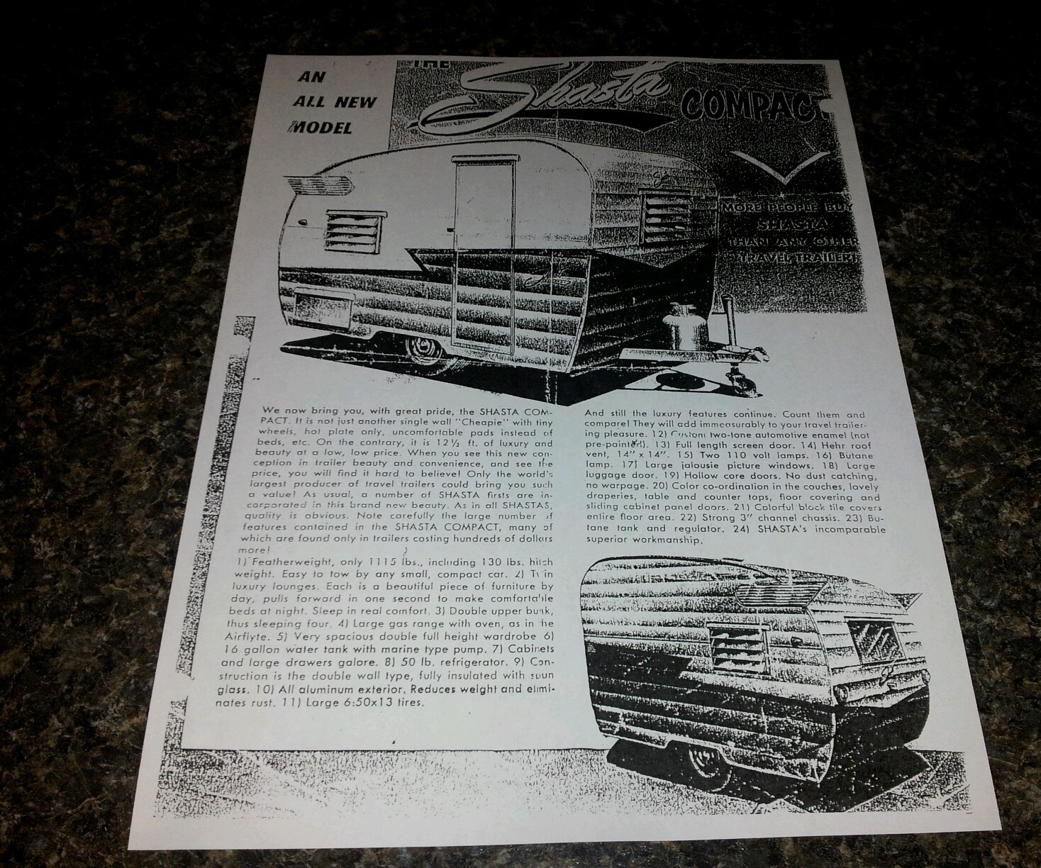 SHASTA VINTAGE TRAVEL TRAILER OWNERS MANUAL NEW (COPY)