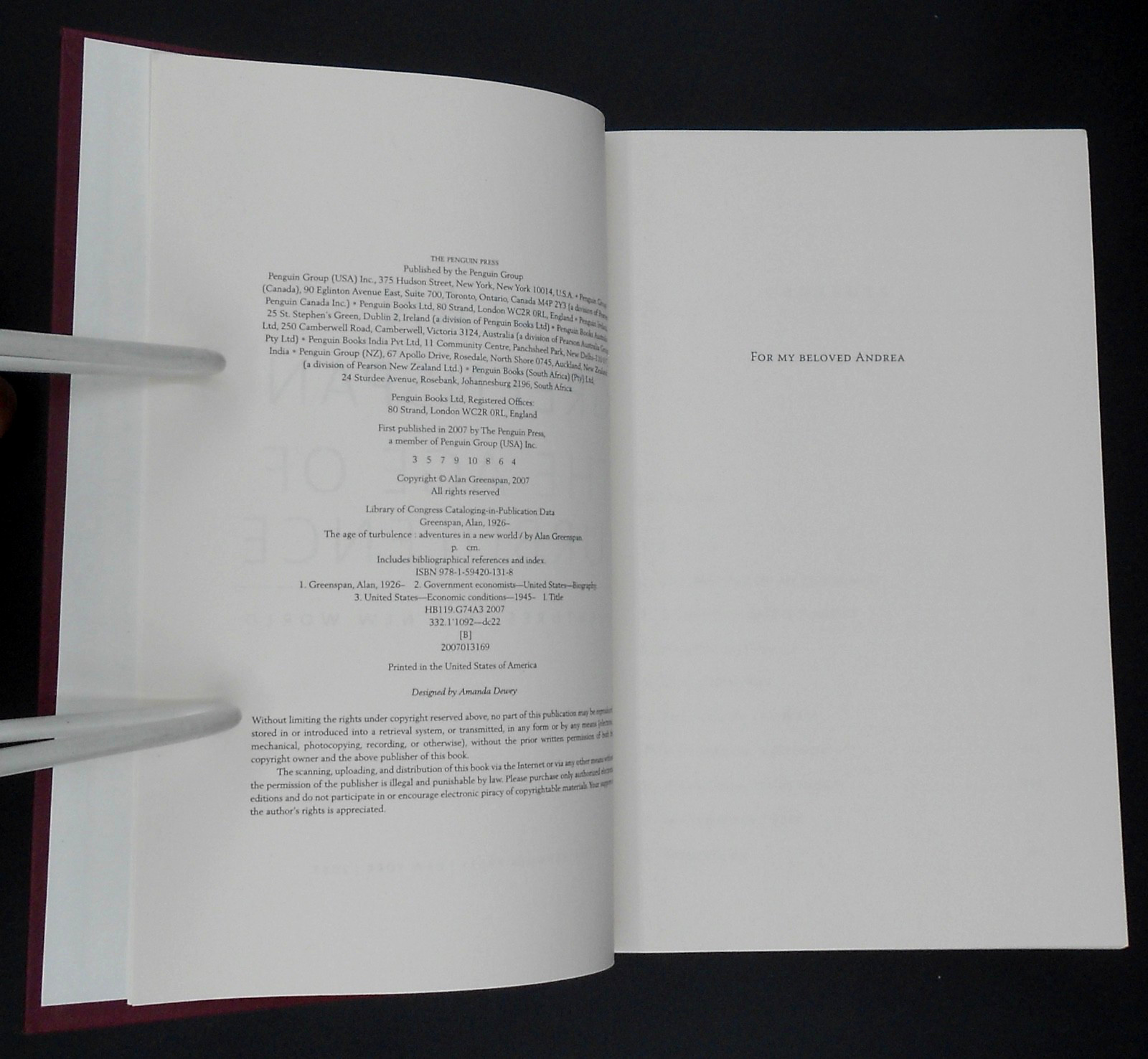THE AGE OF TURBULENCE by ALAN GREENSPAN 2007, SIGNED HARD COVER/DJ VERY GOOD