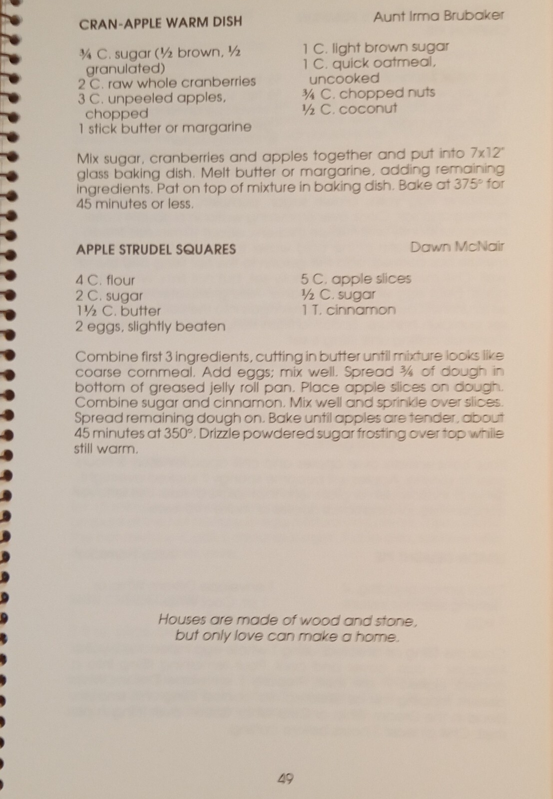 Cookbook „The McNair’s Relative & Friends“ 76 Pages + Household Tips