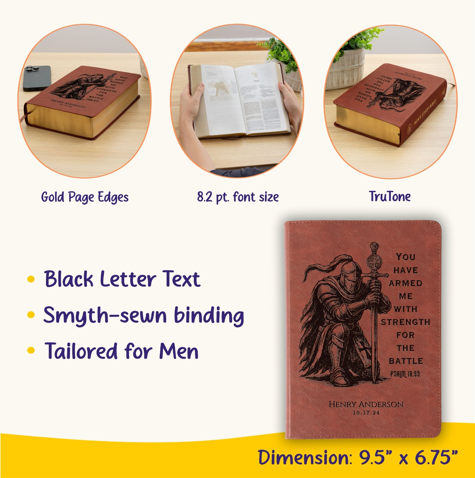 Personalized Bible for Men, ESV Study Bible, Engraved Name, Knight Warrior Gift