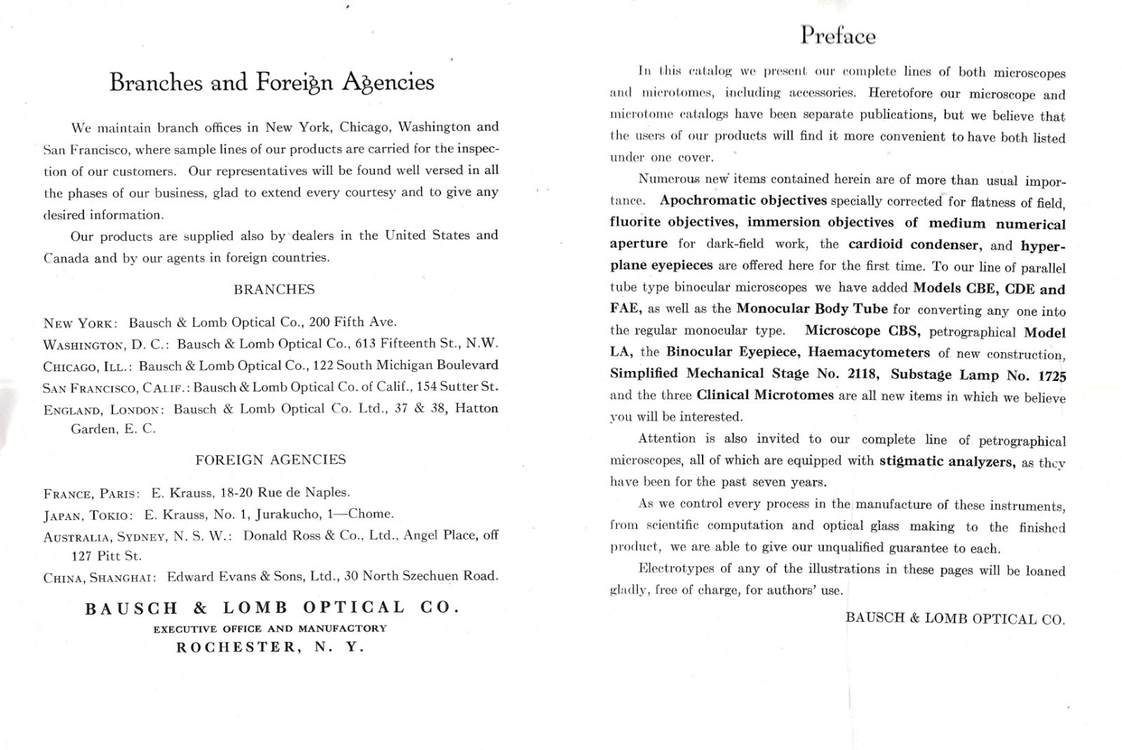 „MICROSCOPES, MICROTOMES and ACCESSORIES“ CATALOG – 1922