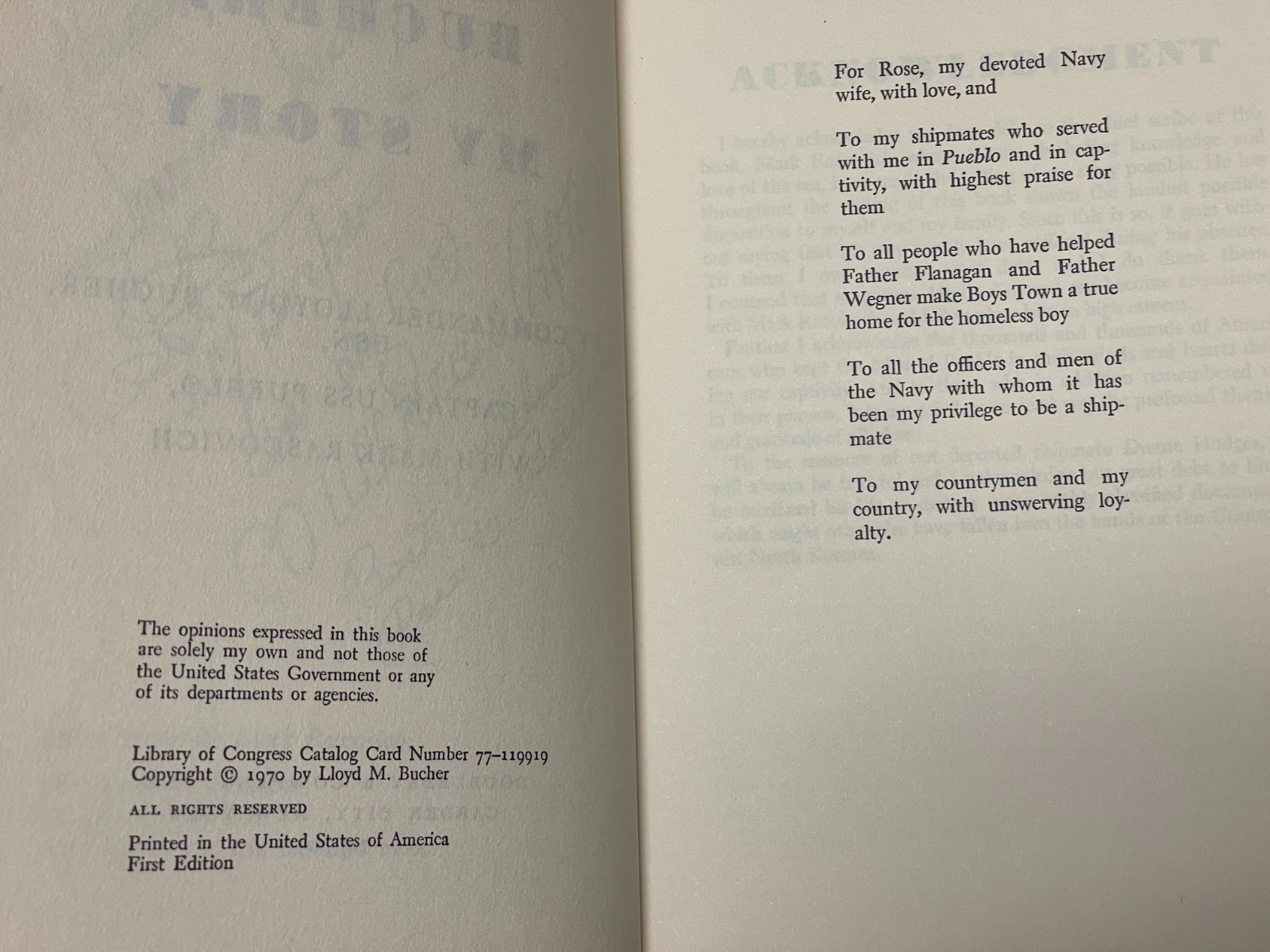 SIGNED / LLOYD M ‚PETE‘ BUCHER MY STORY / USN Captain USS Pueblo 1st Print+ More