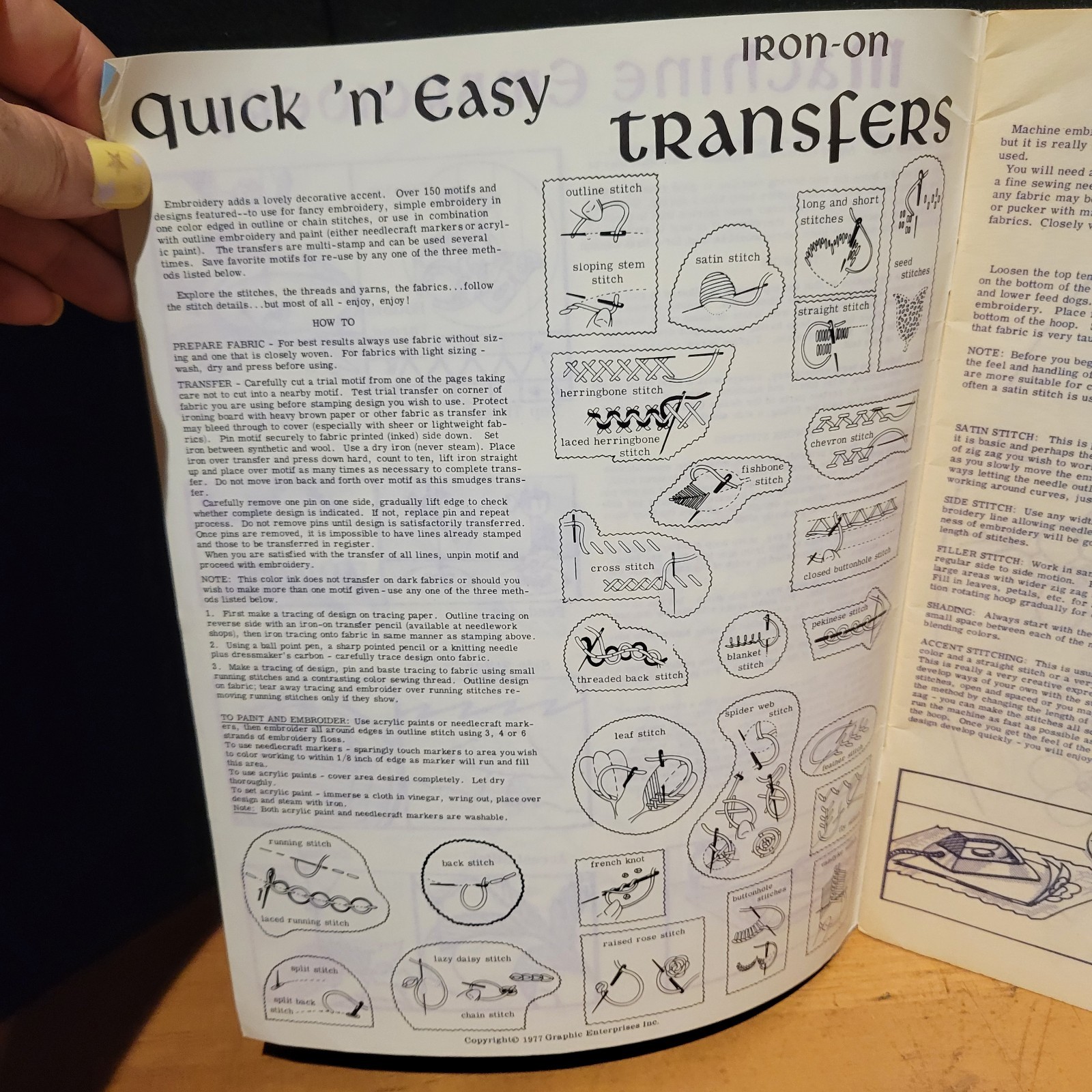 QUICK ‚N‘ EASY IRON ON TRANSFERS 1977 EMBROIDERY GRAPHIC ENTERPRISE MAGAZINE